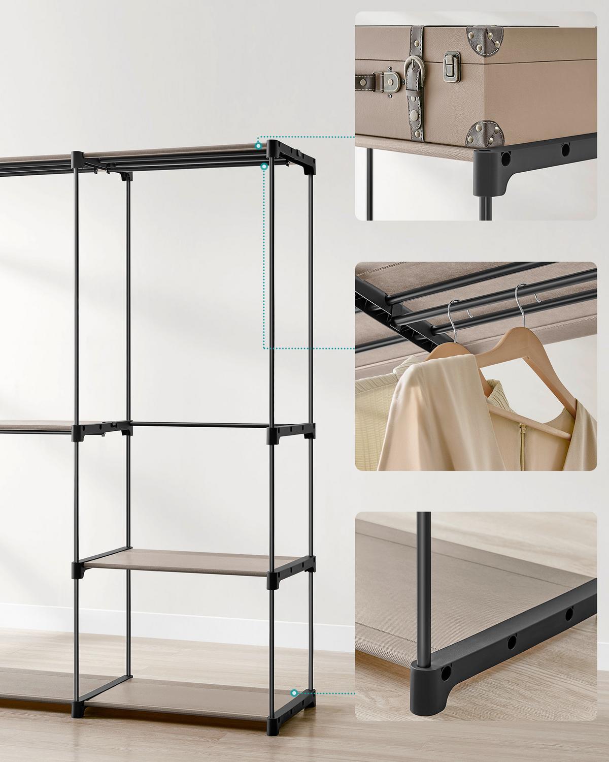 Stoffschrank Schwarz, Taupe B: 138cm - Taupe/Schwarz, Basics, Textil/Metall (138/182/43cm)