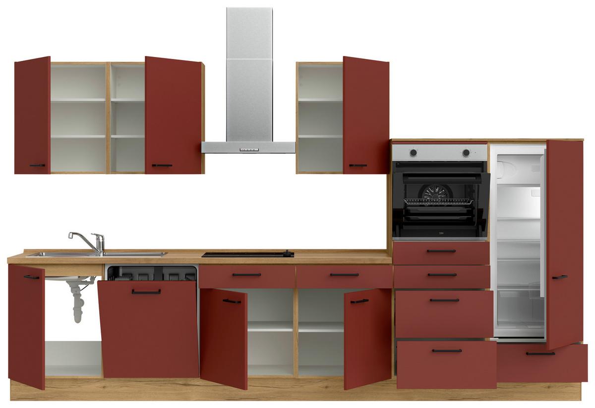 Küchenleerblock Easytouch Low-Line, L12 Rechts - Eichefarben/Rot, MODERN, Holzwerkstoff (360cm) - Nobilia