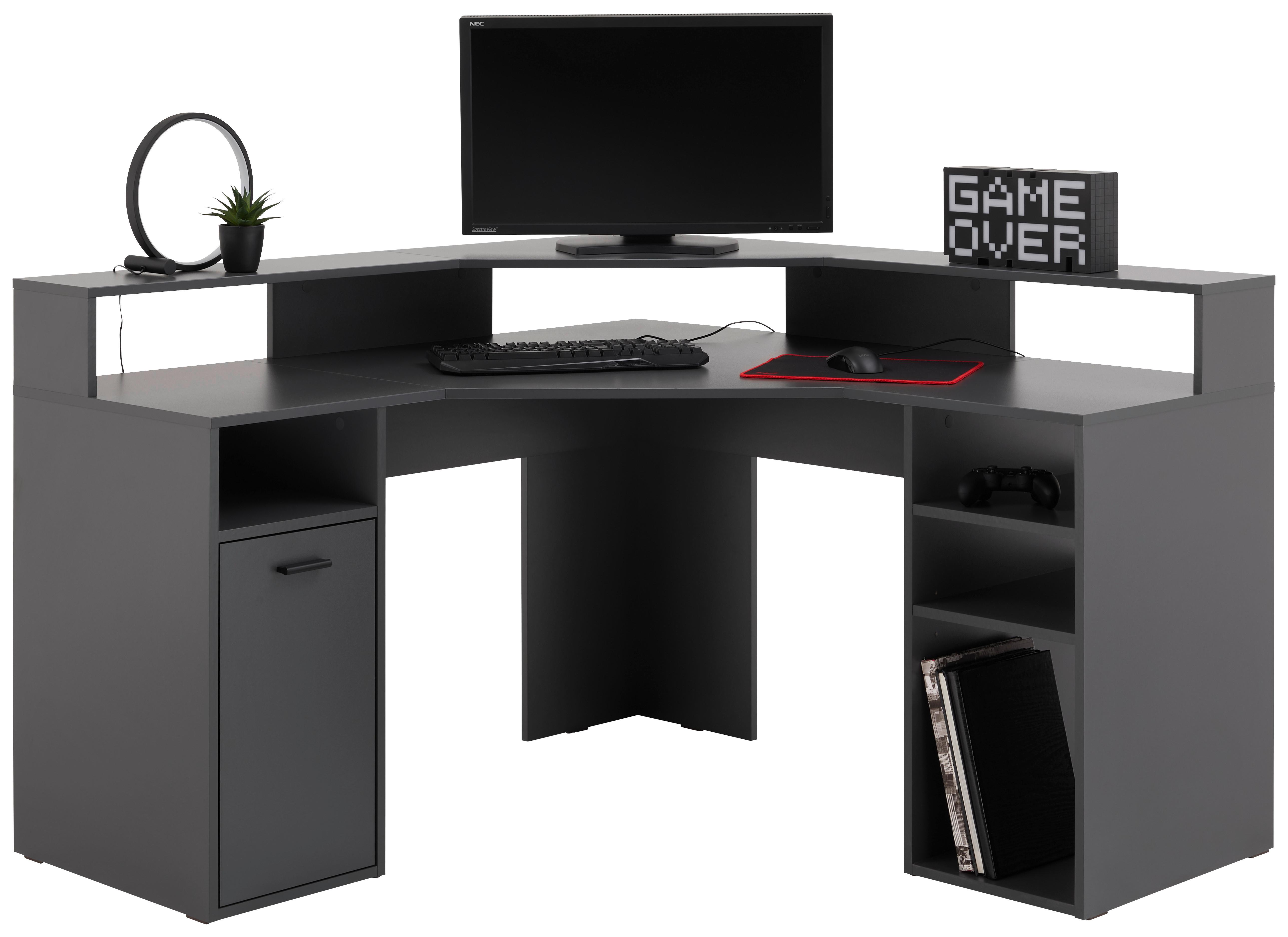 Gamingtisch Mx 201 Eck-Computertisch - Anthrazit, Trend, Holzwerkstoff (138,6/90,3/138,6cm) - MID.YOU