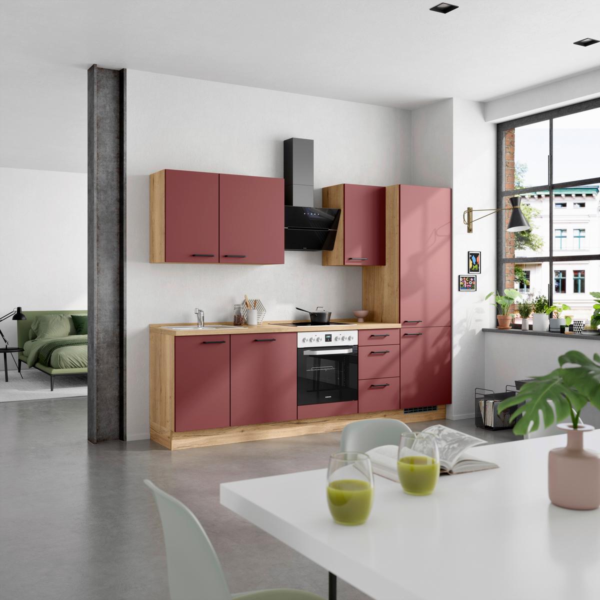 Küchenleerblock Easytouch High-Line, H6 Rechts - Eichefarben/Rot, MODERN, Holzwerkstoff (270cm) - Nobilia