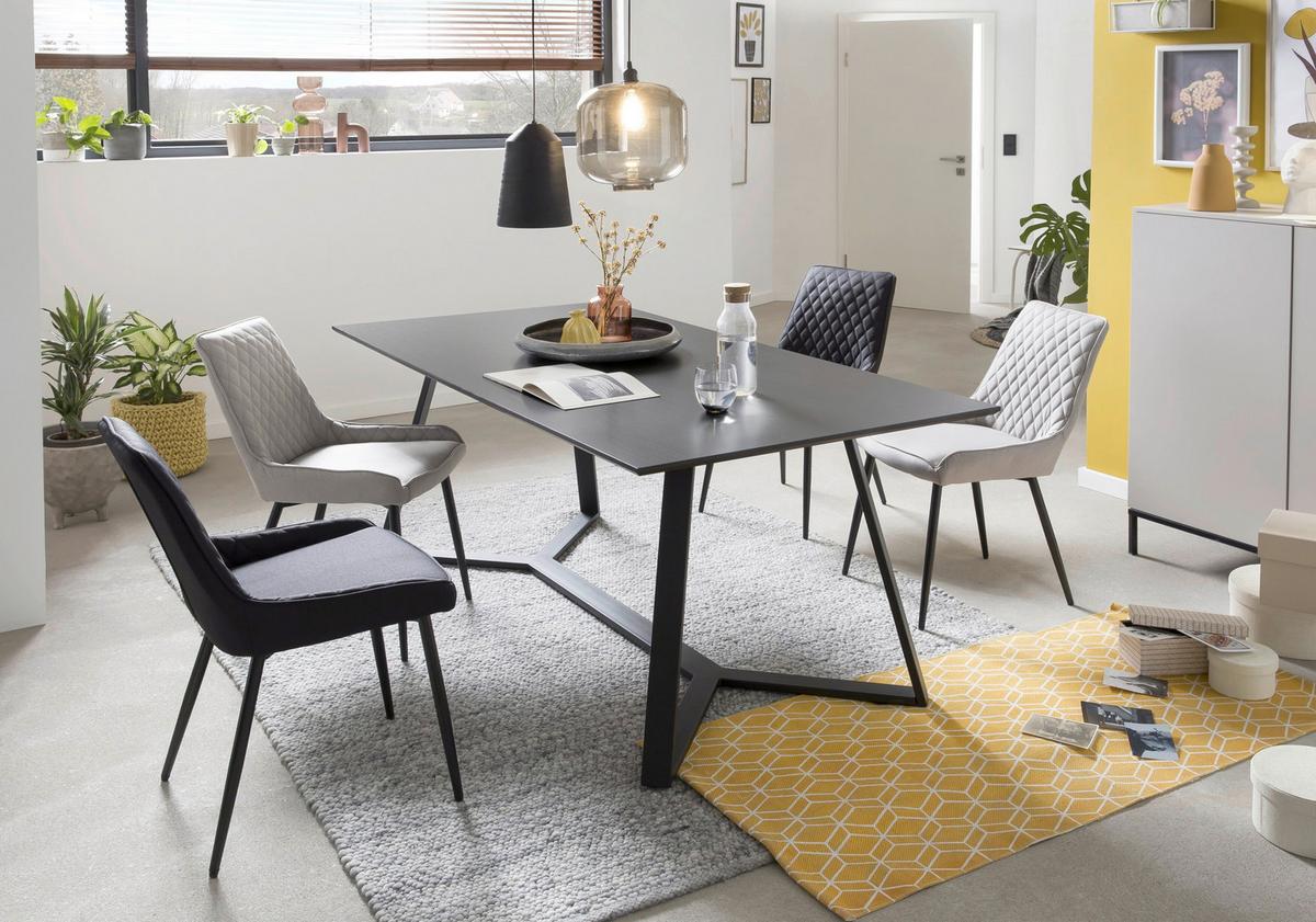 Esstisch Schwarz, Dunkelgrau L: 180cm - Dunkelgrau/Schwarz, Design, Holzwerkstoff/Metall (180/90/75cm) - Livetastic