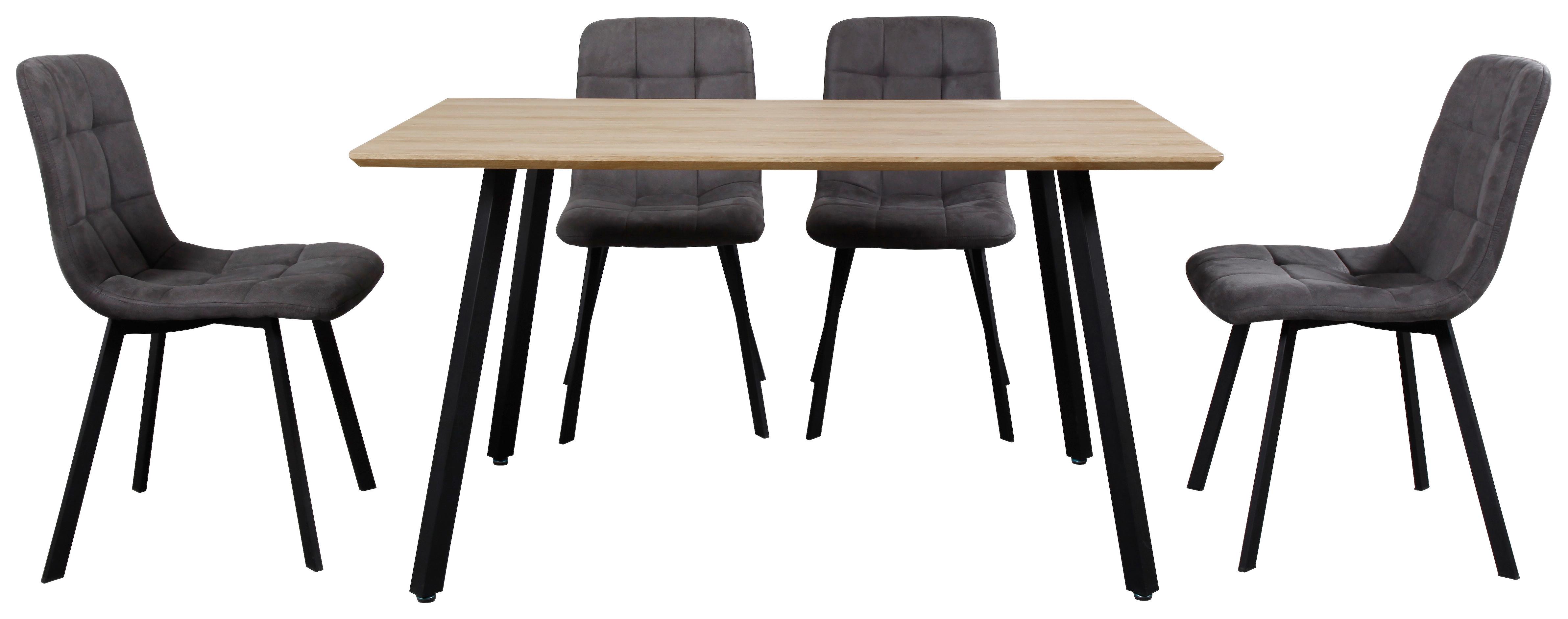 Essgruppe 5-teilig Eiche Dekor, Lederlook Grau - Eichefarben/Schwarz, MODERN, Holzwerkstoff/Textil (140/76/80cm)