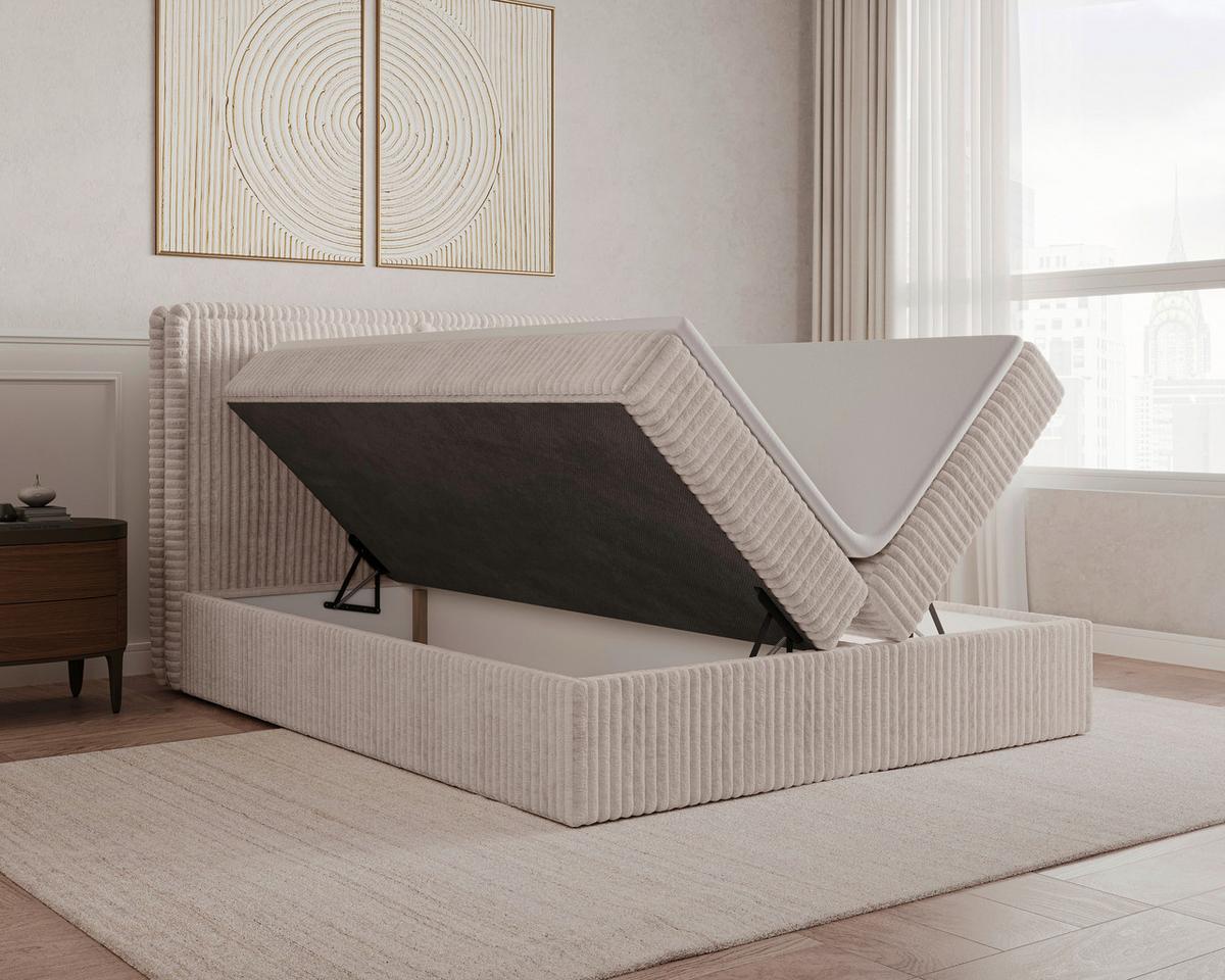 Boxbett Barcelona LF: 180x200 Beigebraun - Beigebraun/Schwarz, MODERN, Holz/Kunststoff (180/200cm) - Livetastic