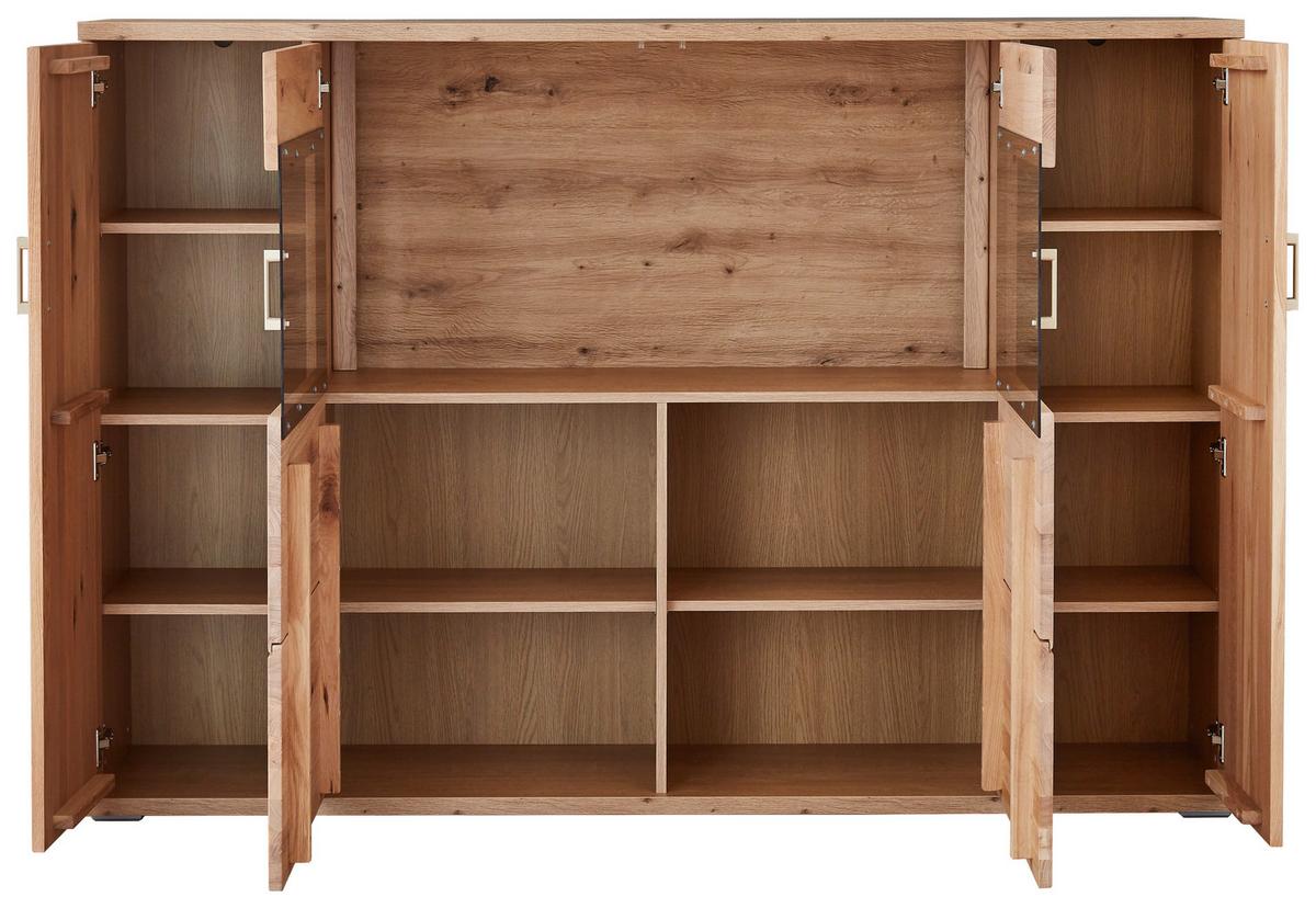 HIGHBOARD KANSAS - Alteiche/Silberfarben, KONVENTIONELL, Glas/Holz (180/124,6/37,4cm) - Livetastic