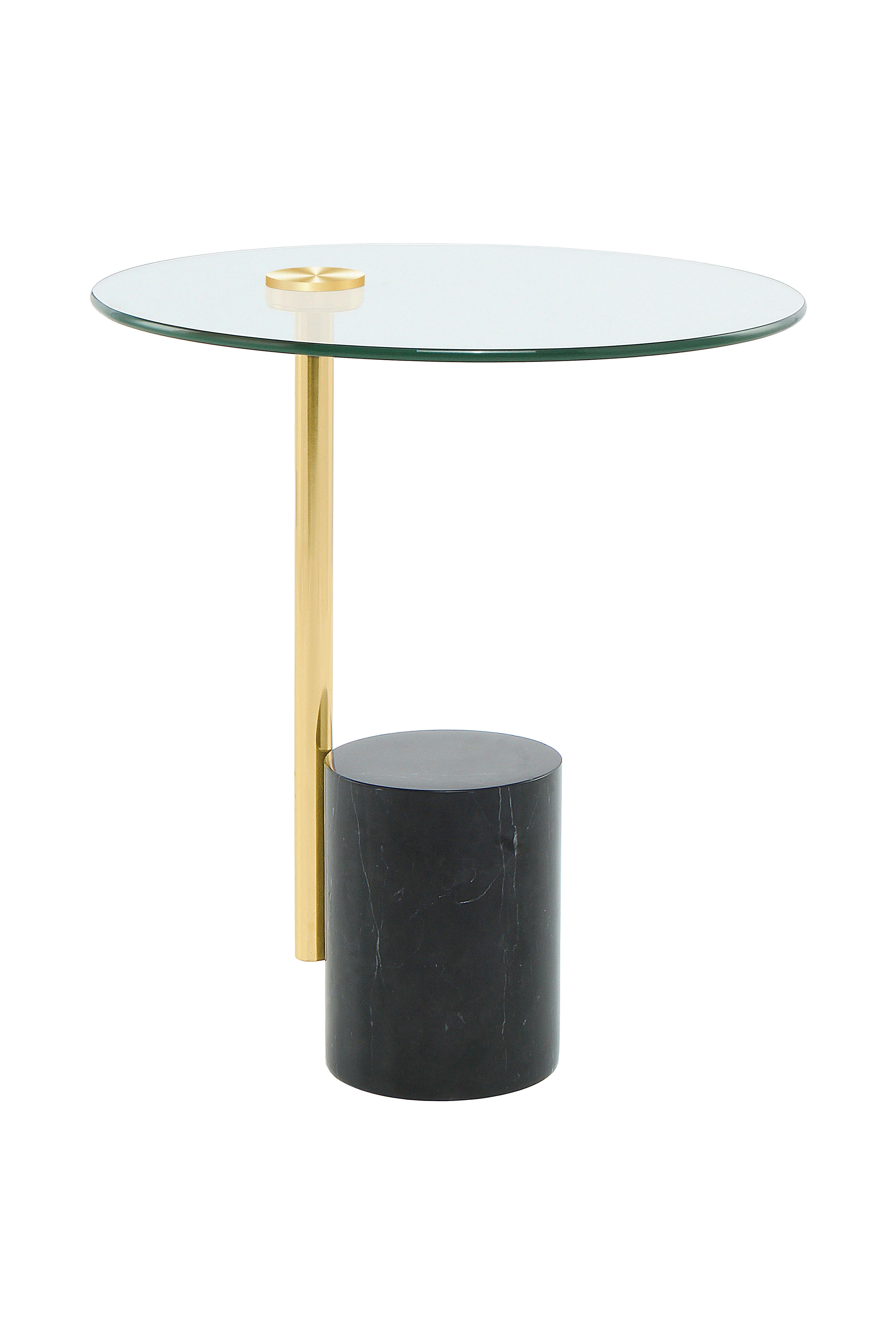 Beistelltisch Mit Glasplatte Rund Rosario, Gold/schwarz - Goldfarben/Schwarz, MODERN, Glas/Stein (44/44/50cm) - Kayoom