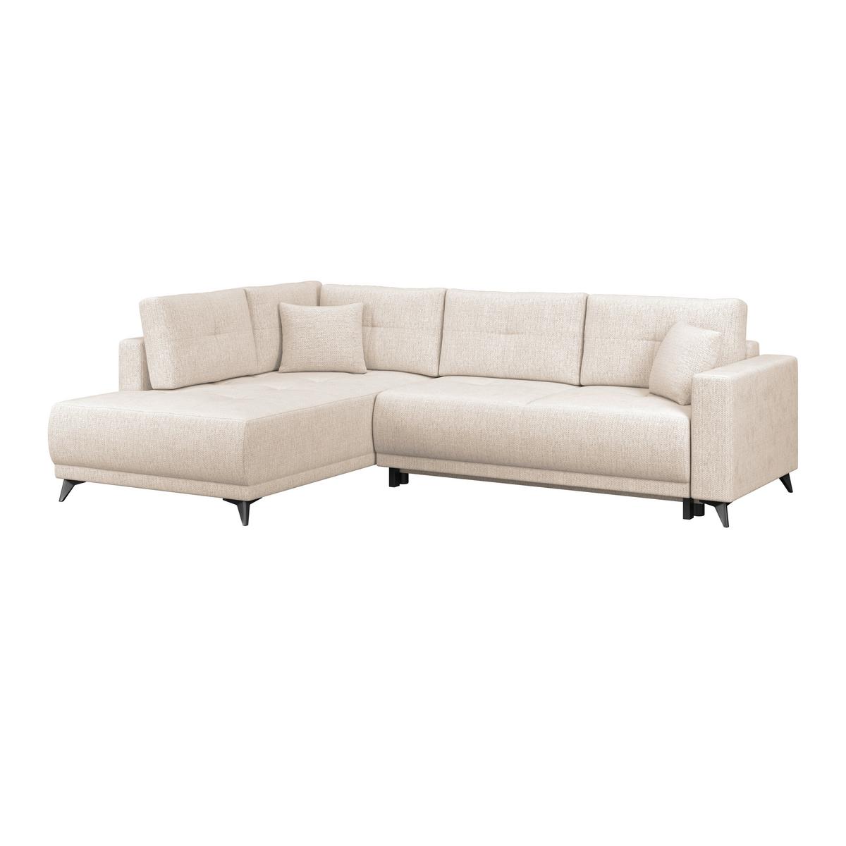Ecksofa mit Schlaffunktion & Bettkasten Texas Beige - Beige/Schwarz, KONVENTIONELL, Holz (203/259cm)