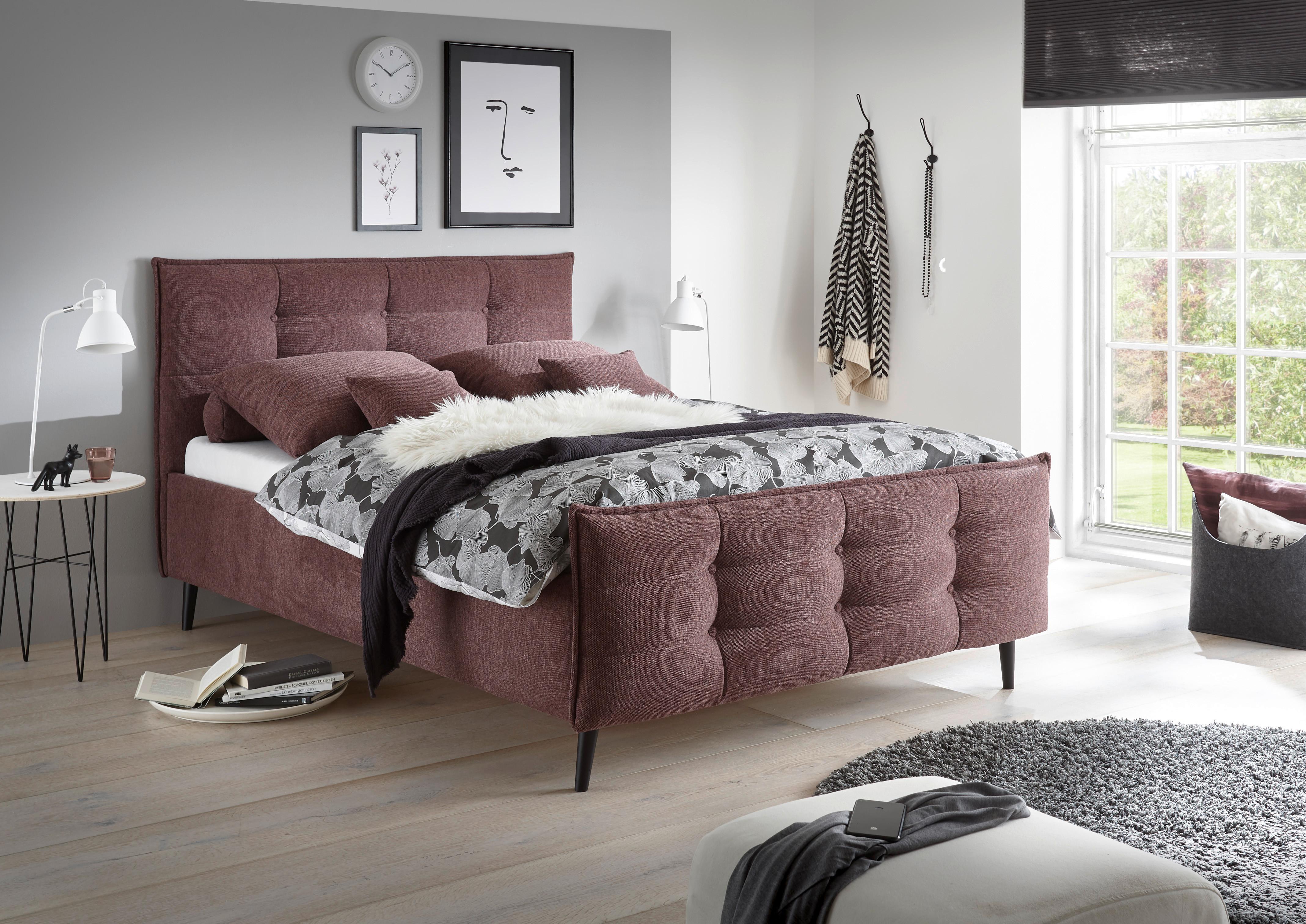 Polsterbett Mario B 140x200 cm Aubergine - Aubergine, Basics, Holzwerkstoff/Textil (140/200cm) - MID.YOU