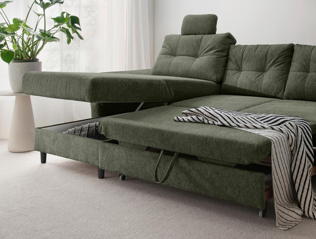 Wohnlandschaft Brizzini Dunkelgrün U: 176x338x206 Cm - Dunkelgrün/Schwarz, MODERN, Textil (176/338/206cm) - Livetastic