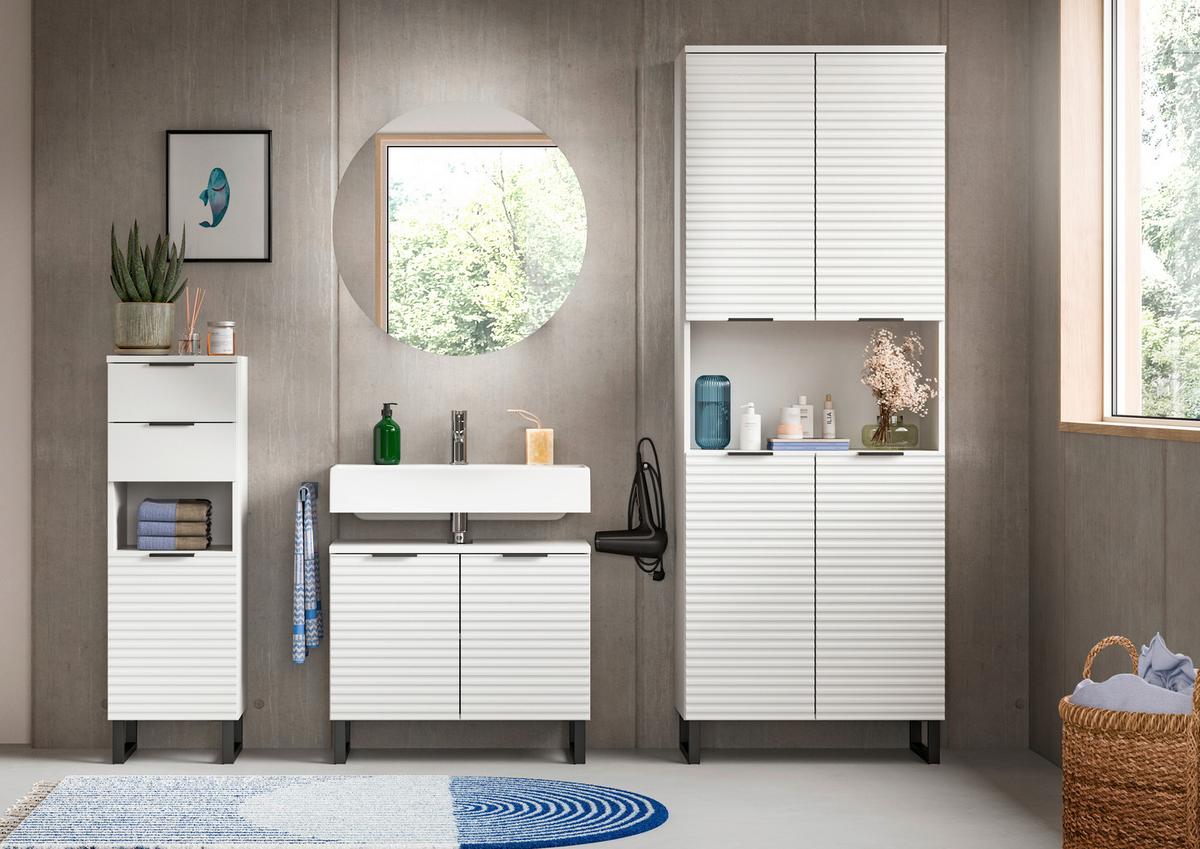Spiegelschrank Riff Weiß B: 70 cm - Weiß, MODERN, Holzwerkstoff (70/70/18cm) - MID.YOU
