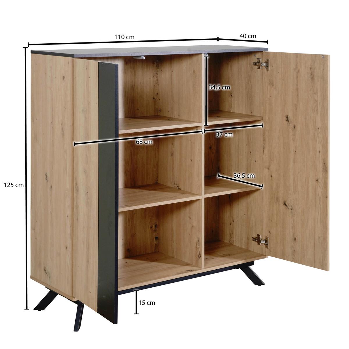 VYSOKÁ KOMODA WL - hnedá/čierna, Design, kov/kompozitné drevo (110/125/40cm) - P & B