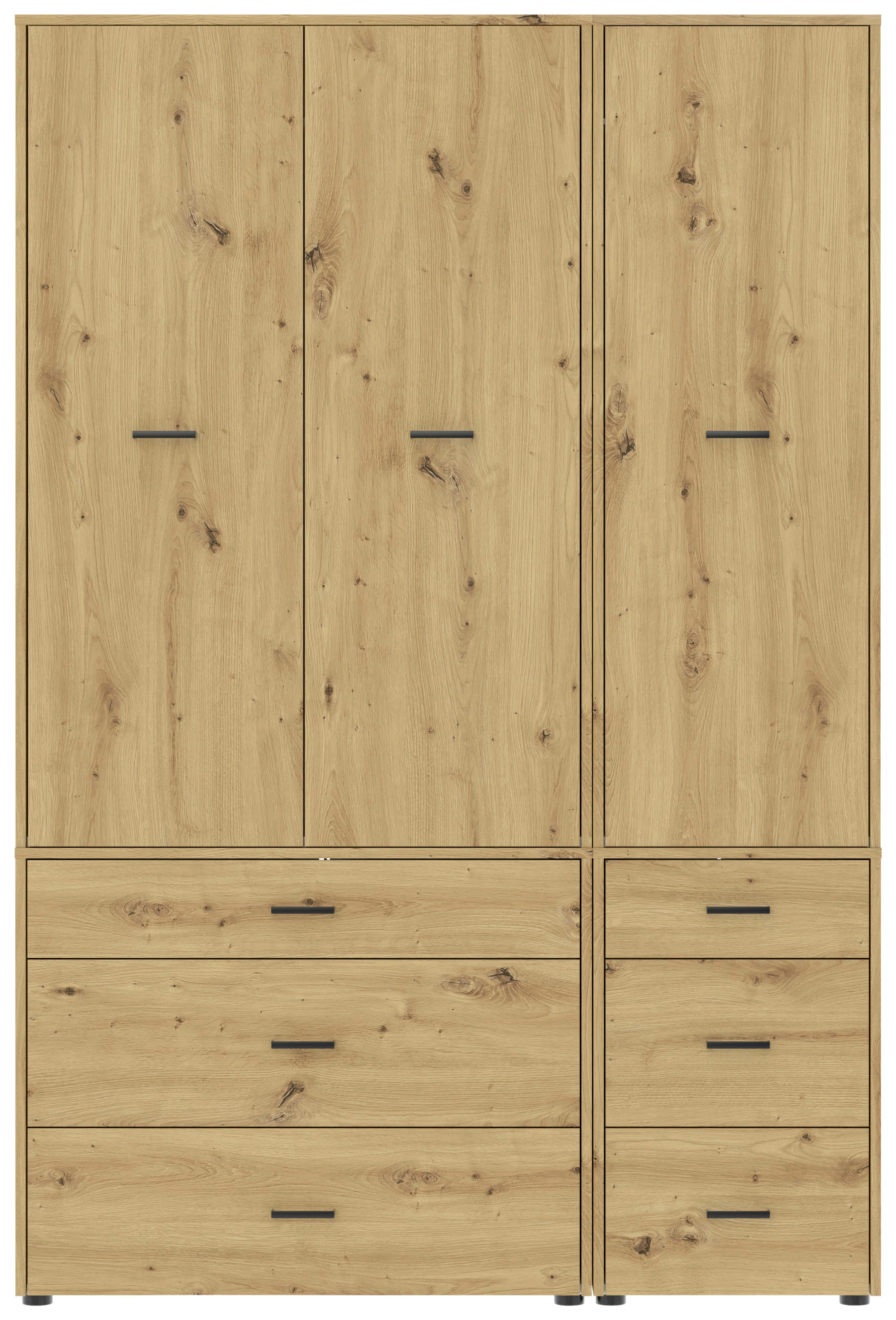 Kleiderschrank Kivo Eiche Artisan Dekor, B: 135 Cm - Eiche Artisan, Basics, Holzwerkstoff (135/239,40/52,1cm)