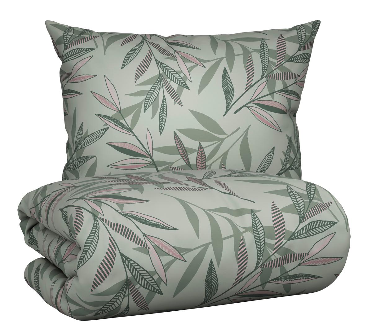 POSTEĽNÁ BIELIZEŇ STITCHED LEAVES - zelená/hnedofialová, textil (140/200cm) - Modern Living