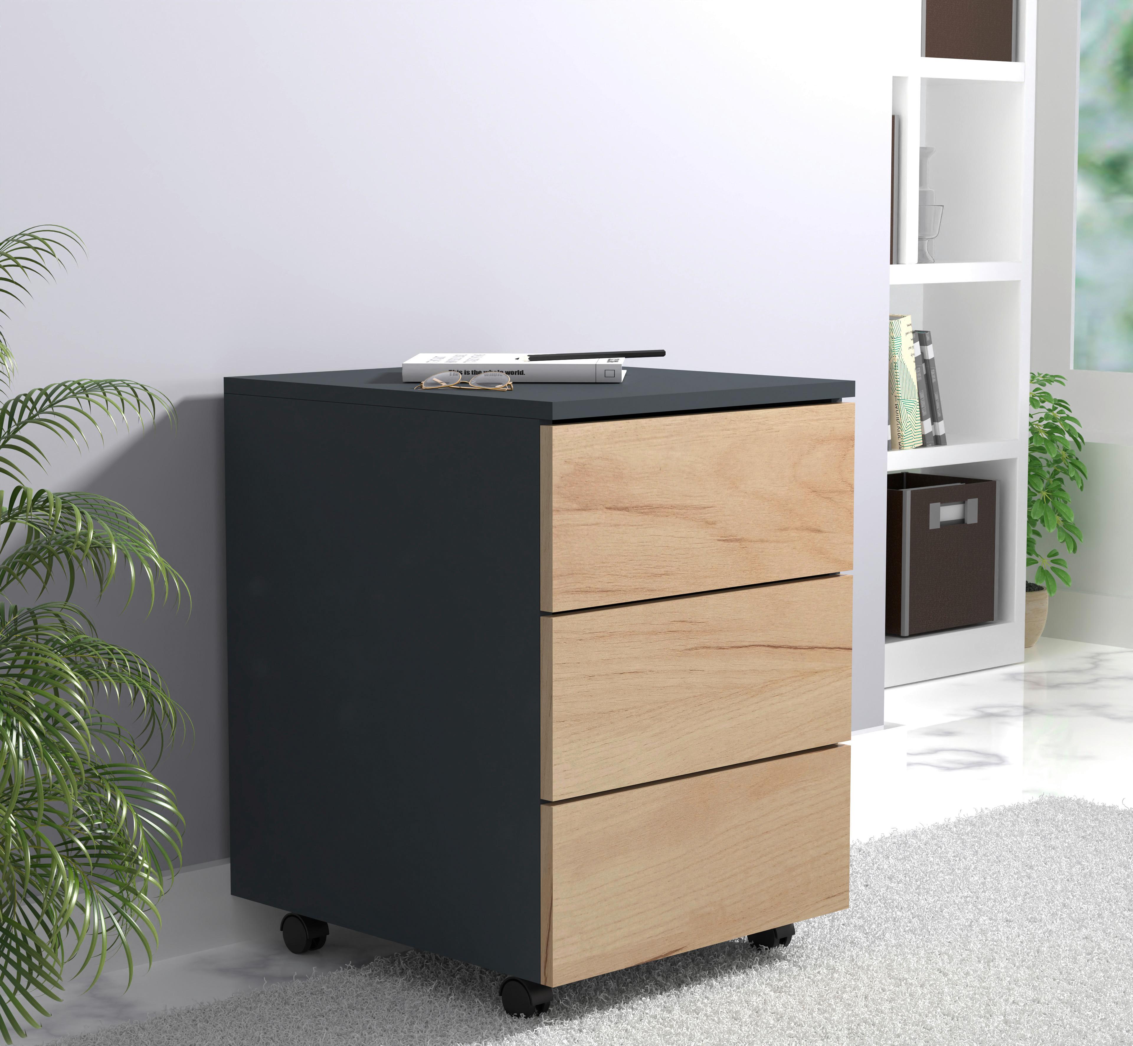 Rollcontainer Anthrazit/ Eiche Dekor Dalrosa 39x55x45cm - Honigeiche/Anthrazit, MODERN, Holzwerkstoff/Kunststoff (39/55/45cm) - MID.YOU
