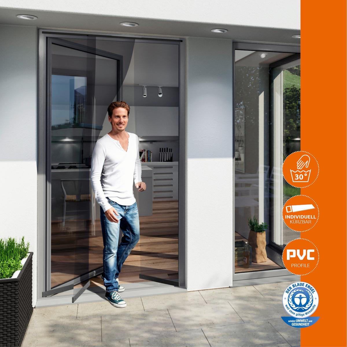 Fliegengitter Tür 95x220 Cm Anthrazit, Abnehmbar - Anthrazit, Basics, Kunststoff (95/220cm)