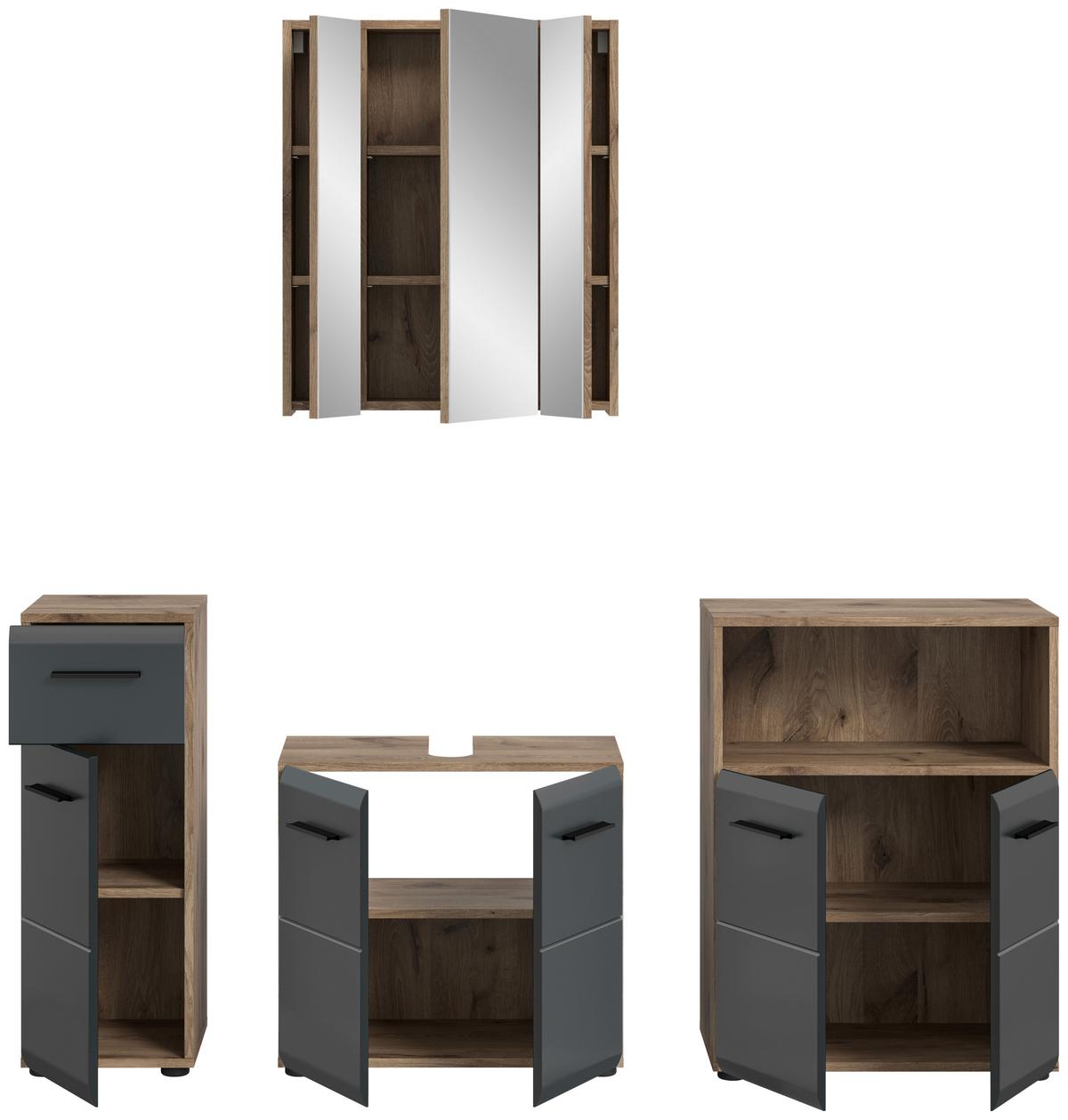 Badezimmer Ice Schwarz/Eiche Dekor B: 150cm - Eiche dunkel/Schwarz, Basics, Holzwerkstoff (150cm) - MID.YOU