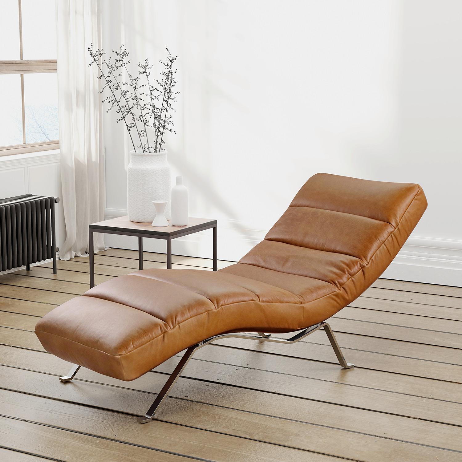 Relaxliege Swing Silver Cognac B: 65 cm - Cognac/Silberfarben, Design, Leder (65/65-95/171cm) - Livetastic