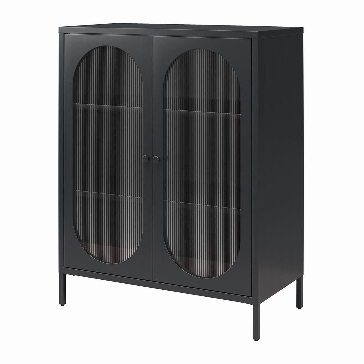 Highboard Luna Schwarz B: 80 cm - Schwarz, Design, Glas/Metall (80/102/40cm) - MID.YOU