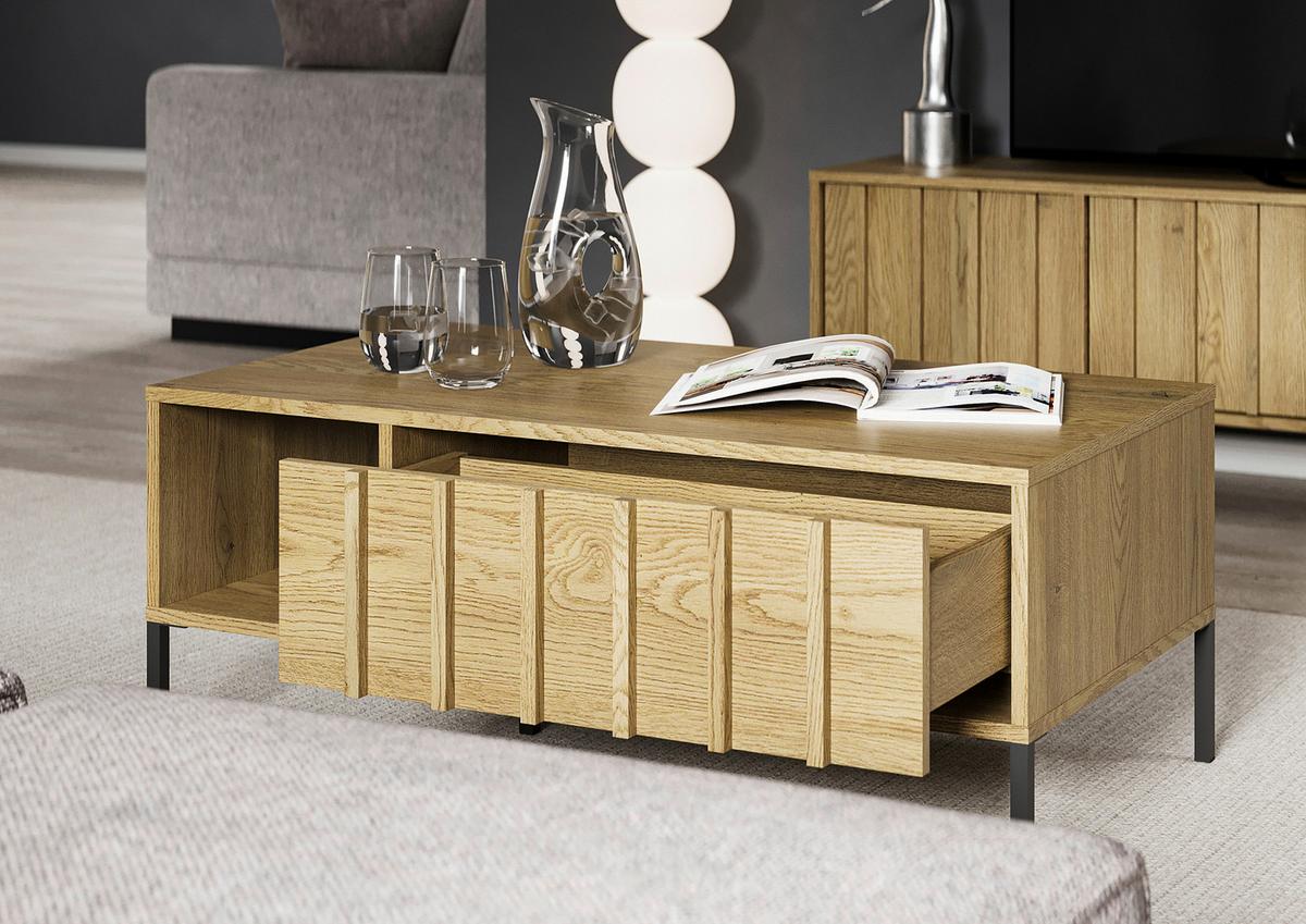 Couchtisch Louisiana Eichefarben L: 100cm - Eichefarben/Schwarz, Design, Holz/Metall (100/55/40cm) - MID.YOU