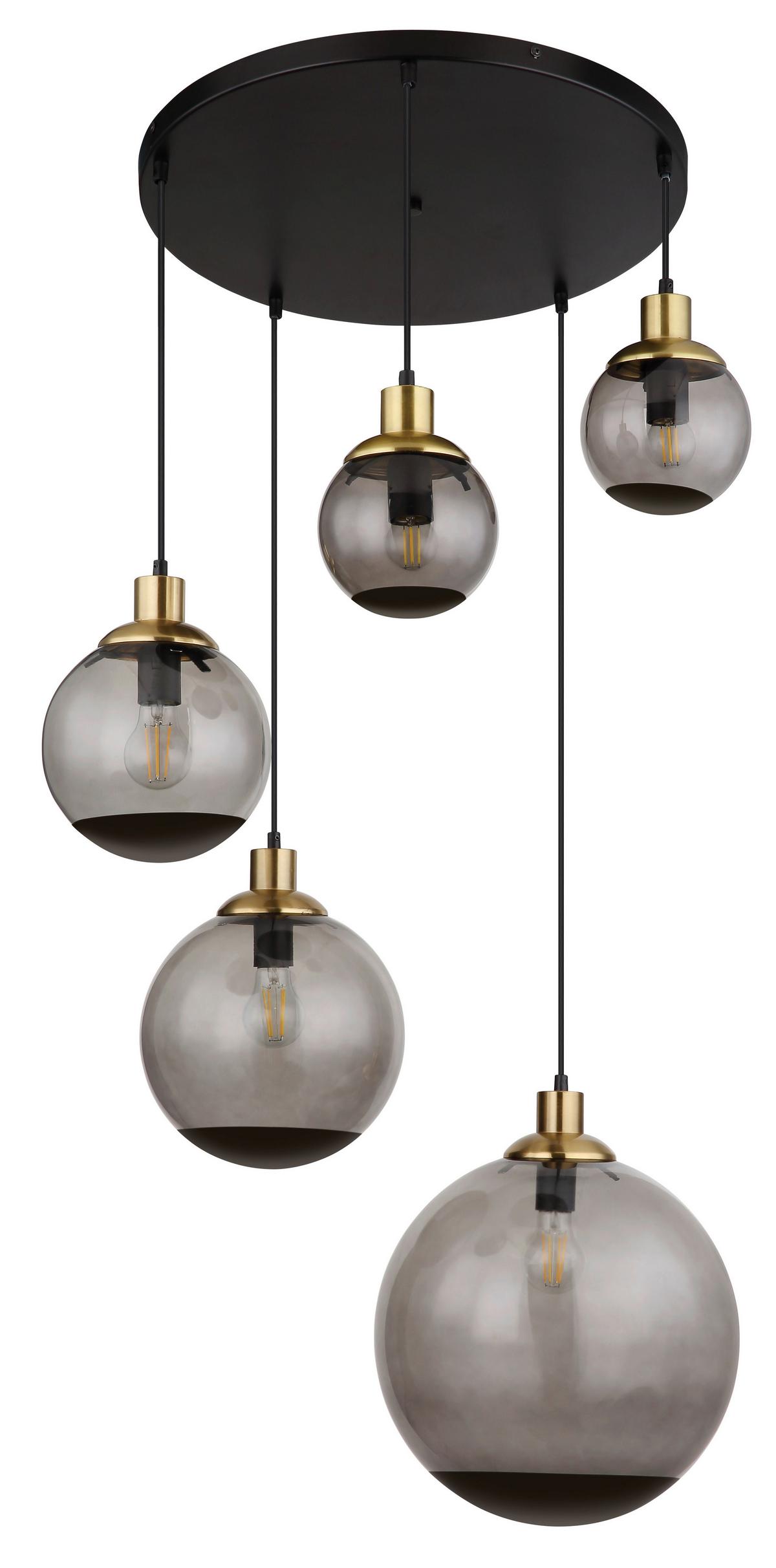 Függőlámpa 15860-5h - fekete/sárgaréz, Design, műanyag/Üveg (65/150cm) - Globo
