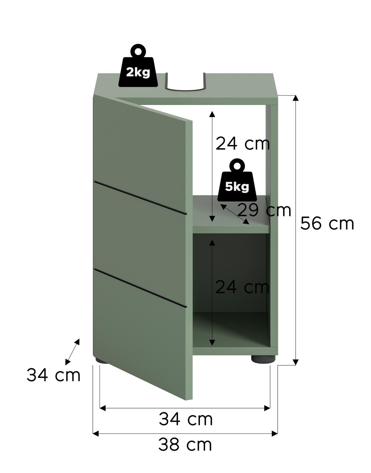 Waschbeckenunterschrank Vira Grün B: 38 Cm - Schwarz/Grün, MODERN, Holzwerkstoff (38/56/34cm) - MID.YOU