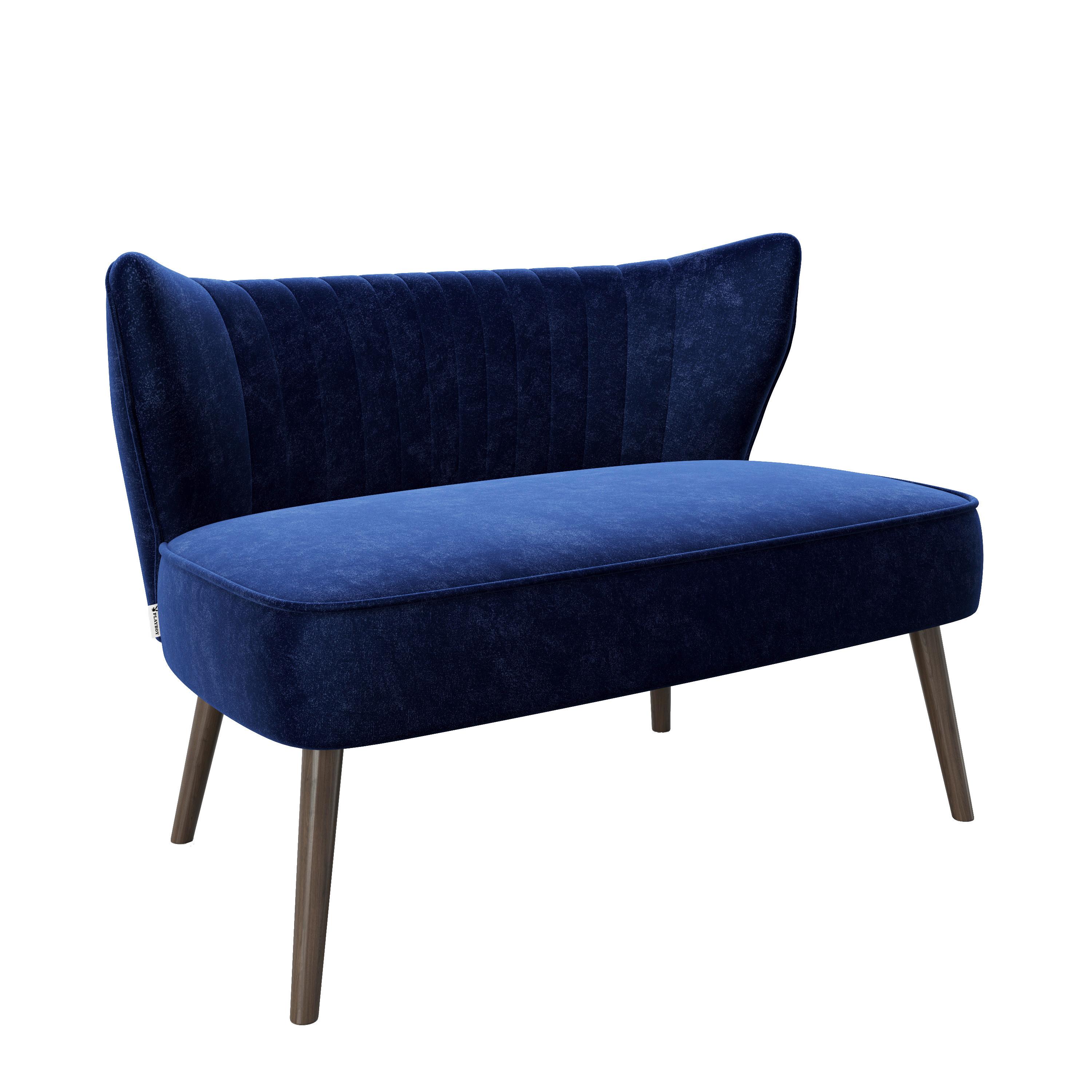 2-Sitzer-Sofa Kelly Blau Vintage-Style - Blau/Walnussfarben, KONVENTIONELL, Textil (112/76/73cm) - Playboy