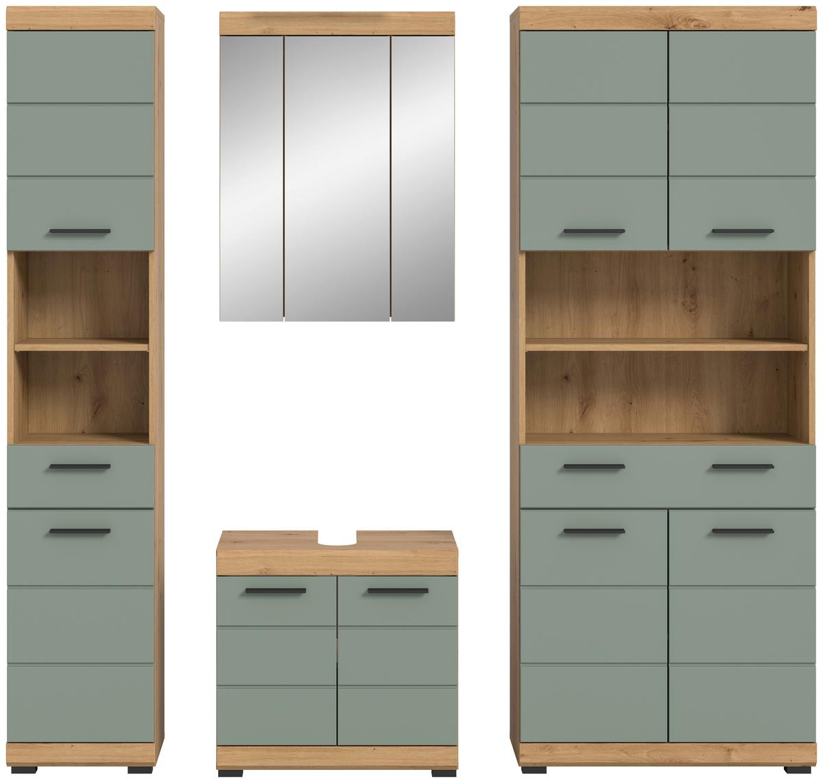Badezimmer Scout Eiche Artisan Dekor Graugrün - Schwarz/Eiche Artisan, MODERN, Glas/Holzwerkstoff (191cm) - MID.YOU