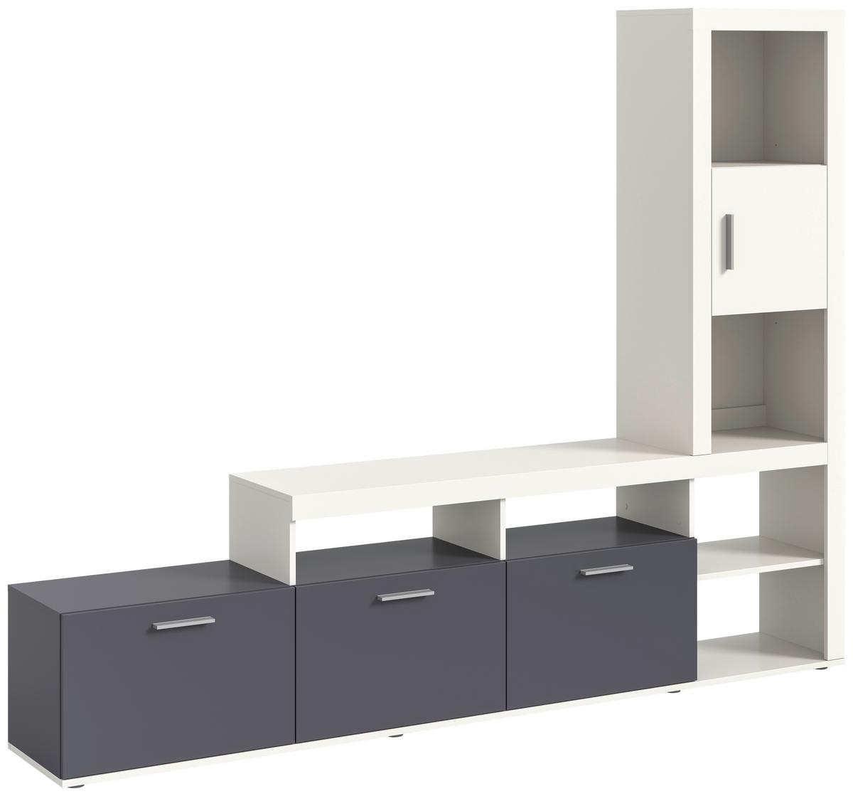 Obývacia stena JACKY - biela/antracitová, Modern, kompozitné drevo/plast (230/184/37cm) - Mömax