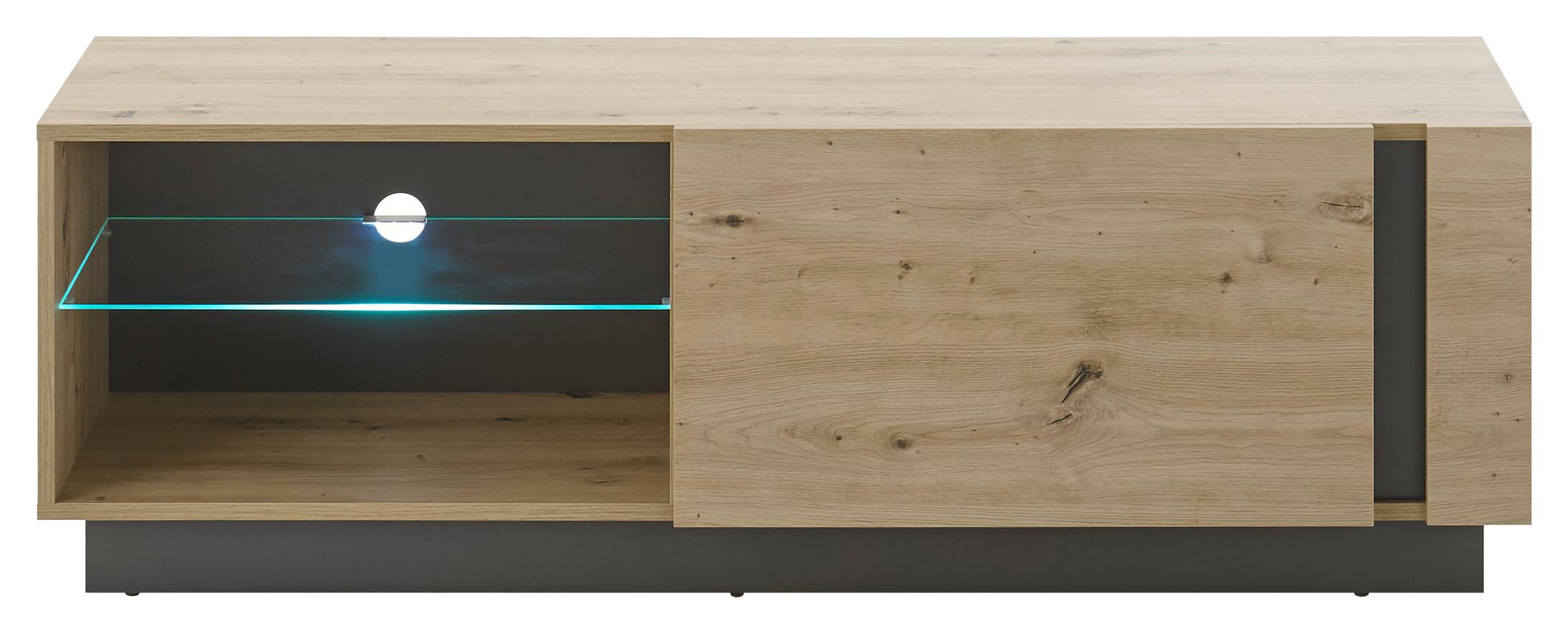 Lowboard Clair Grau/Eiche Dekor B:138cm - Eiche Artisan/Grau, Design, Glas/Holzwerkstoff (138/46/40cm) - MID.YOU