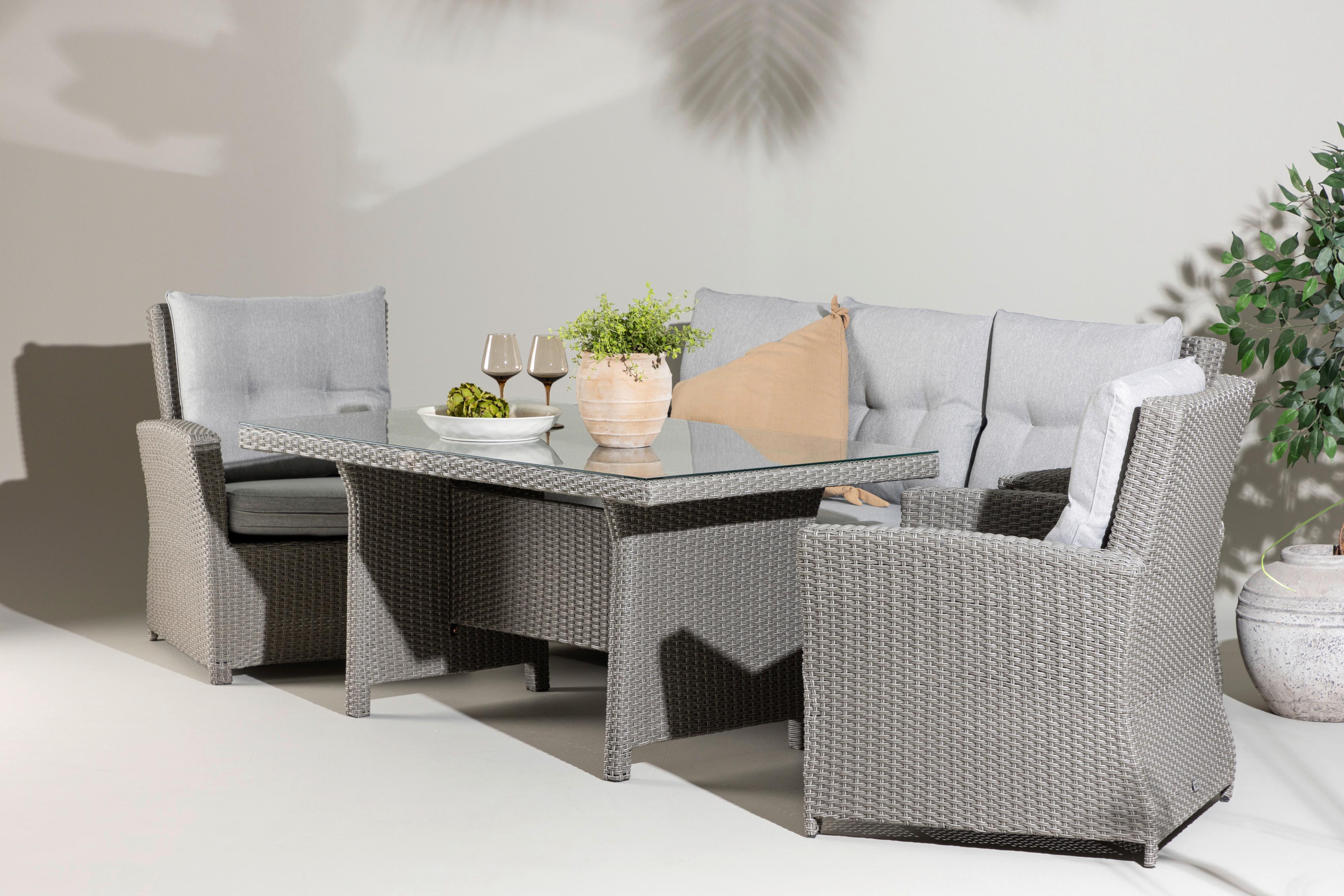 Loungegarnitur 4-Tlg Brentwood aus Kunststoff/Glas mit Kissen - Grau, KONVENTIONELL, Glas/Kunststoff - Gardenson