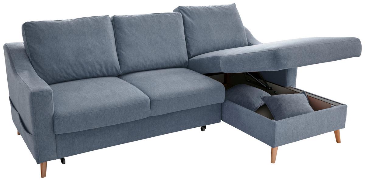 Ecksofa  Mit Schlaffunktion Valentina Mit Kissen Blau - Blau/Naturfarben, KONVENTIONELL, Textil (228/150cm) - P & B