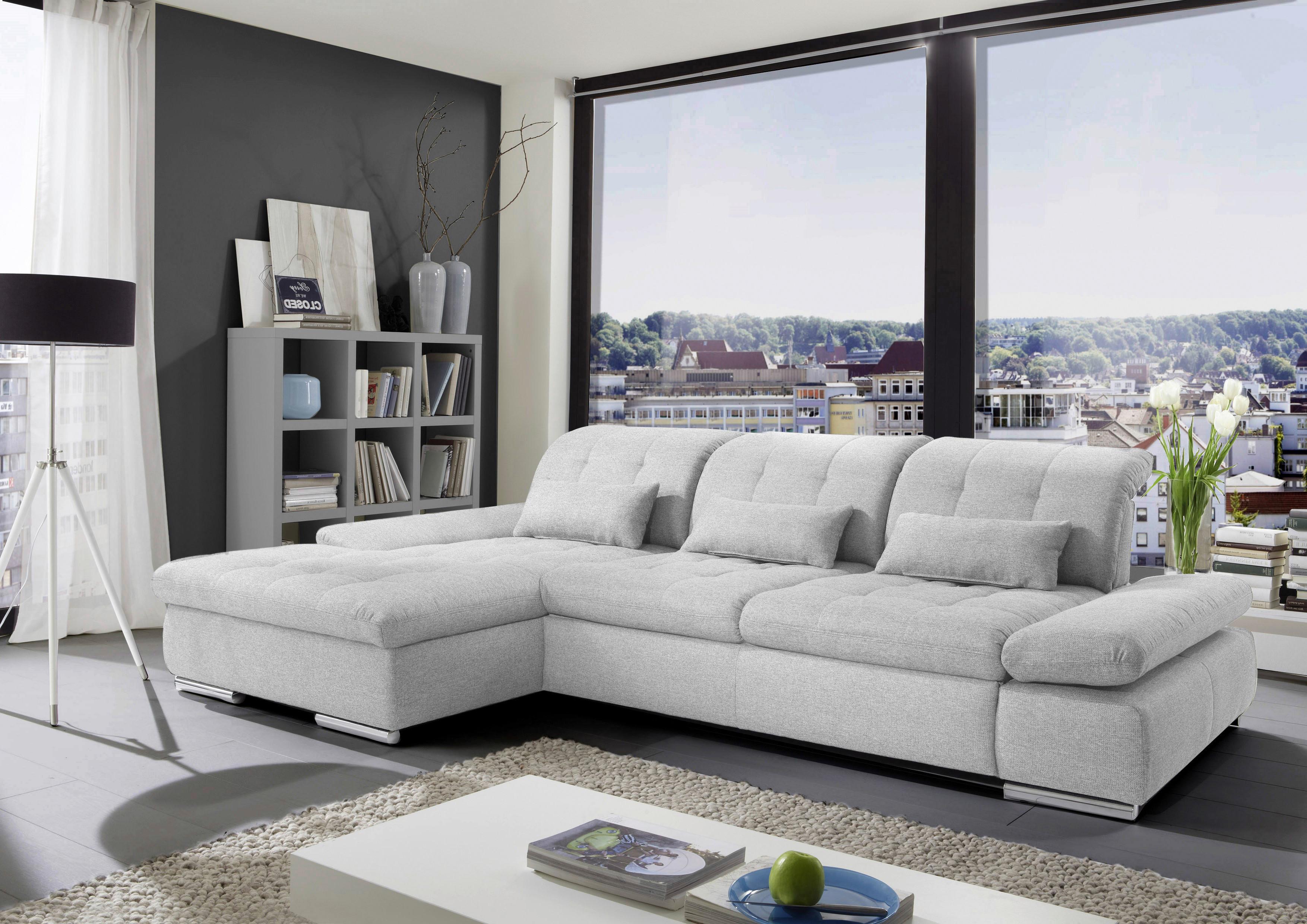 Rohová sedačka SANFINO, levá, světle šedá,lůžko a úl.prostor - světle šedá/barvy chromu, Konvenční, kov/dřevo (199/305cm) - Premium Living