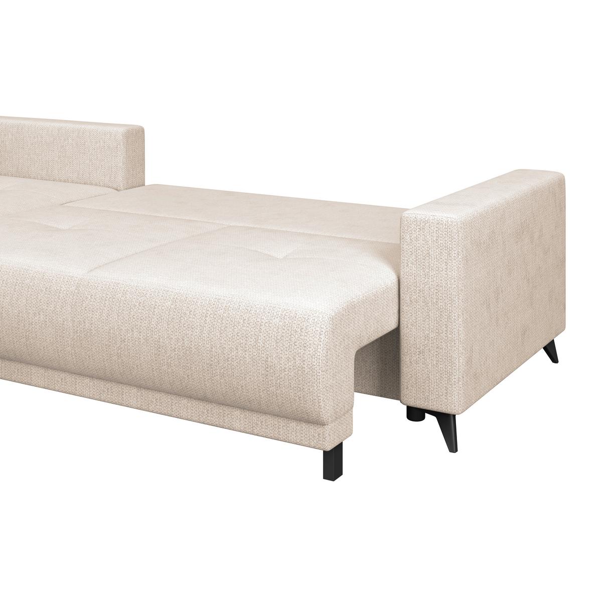 Ecksofa mit Schlaffunktion & Bettkasten Texas Beige - Beige/Schwarz, KONVENTIONELL, Holz (203/259cm)