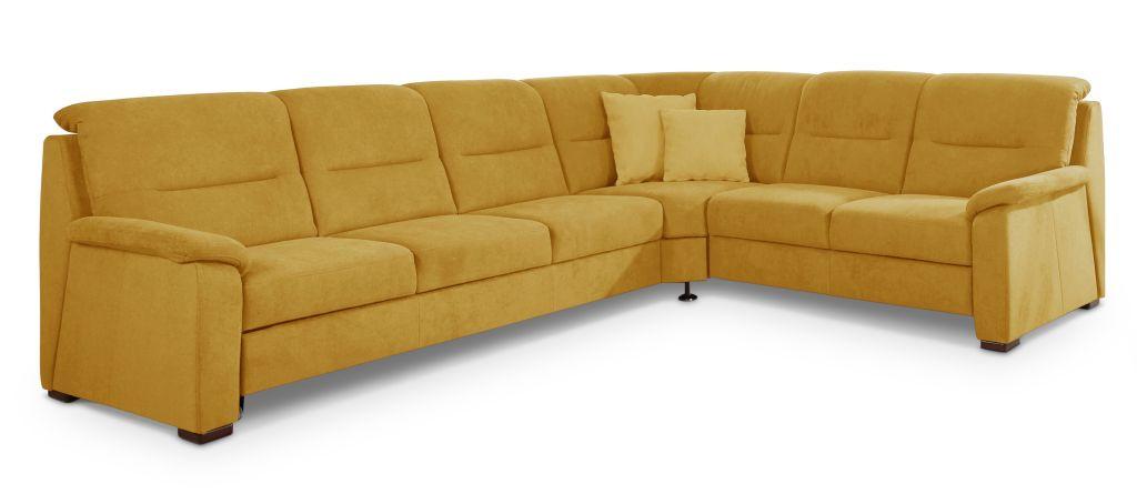 Sedačka ESE, žlutá, pravá, s funkcemi a relaxačním rohem - černá/žlutá, Konvenční, dřevo/textil (303/245cm)