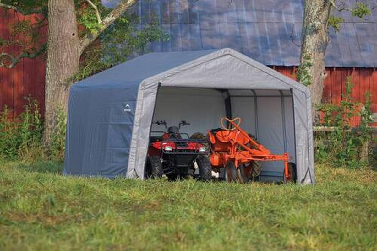 Zeltgarage Shed-In-A-Box 13,7m² - Grau, Basics, Kunststoff (370/260/370cm)