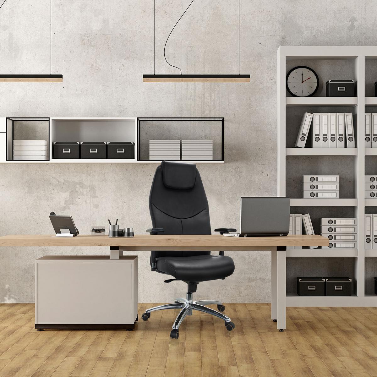 Chefsessel Ferrara Schwarz Bis 220 Kg - Silberfarben/Schwarz, Basics, Leder/Kunststoff (70/126/70cm) - MID.YOU