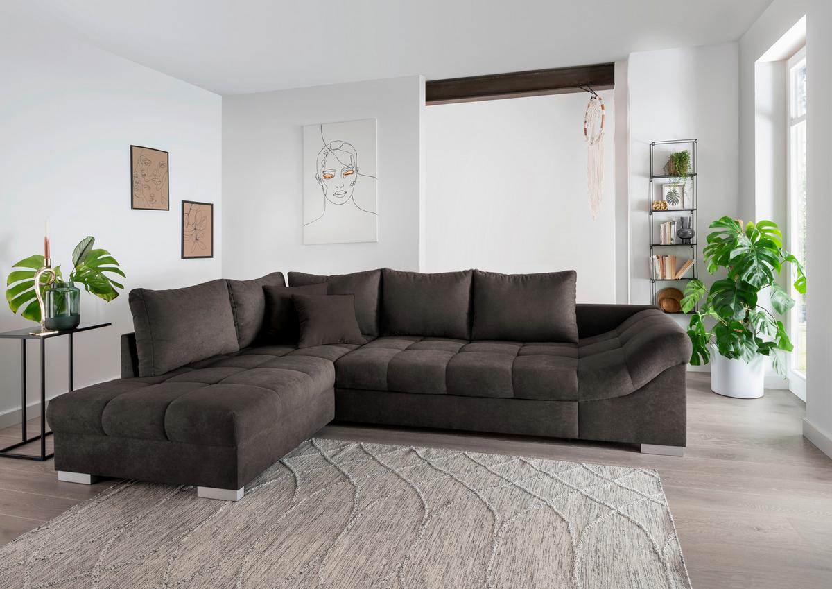 Eckschlafsofa Alvito Dunkelbraun S: 202/298 cm - Dunkelbraun/Silberfarben, Design, Textil (202/298cm) - Livetastic