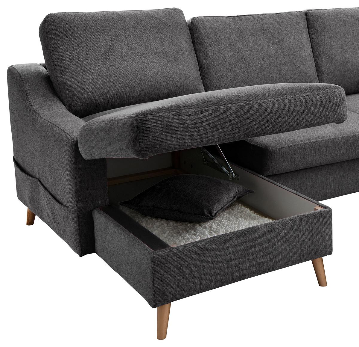 Wohnlandschaft Valentina mit Schlaffunktion Anthrazit - Anthrazit/Naturfarben, KONVENTIONELL, Textil (150/301/200cm) - P & B