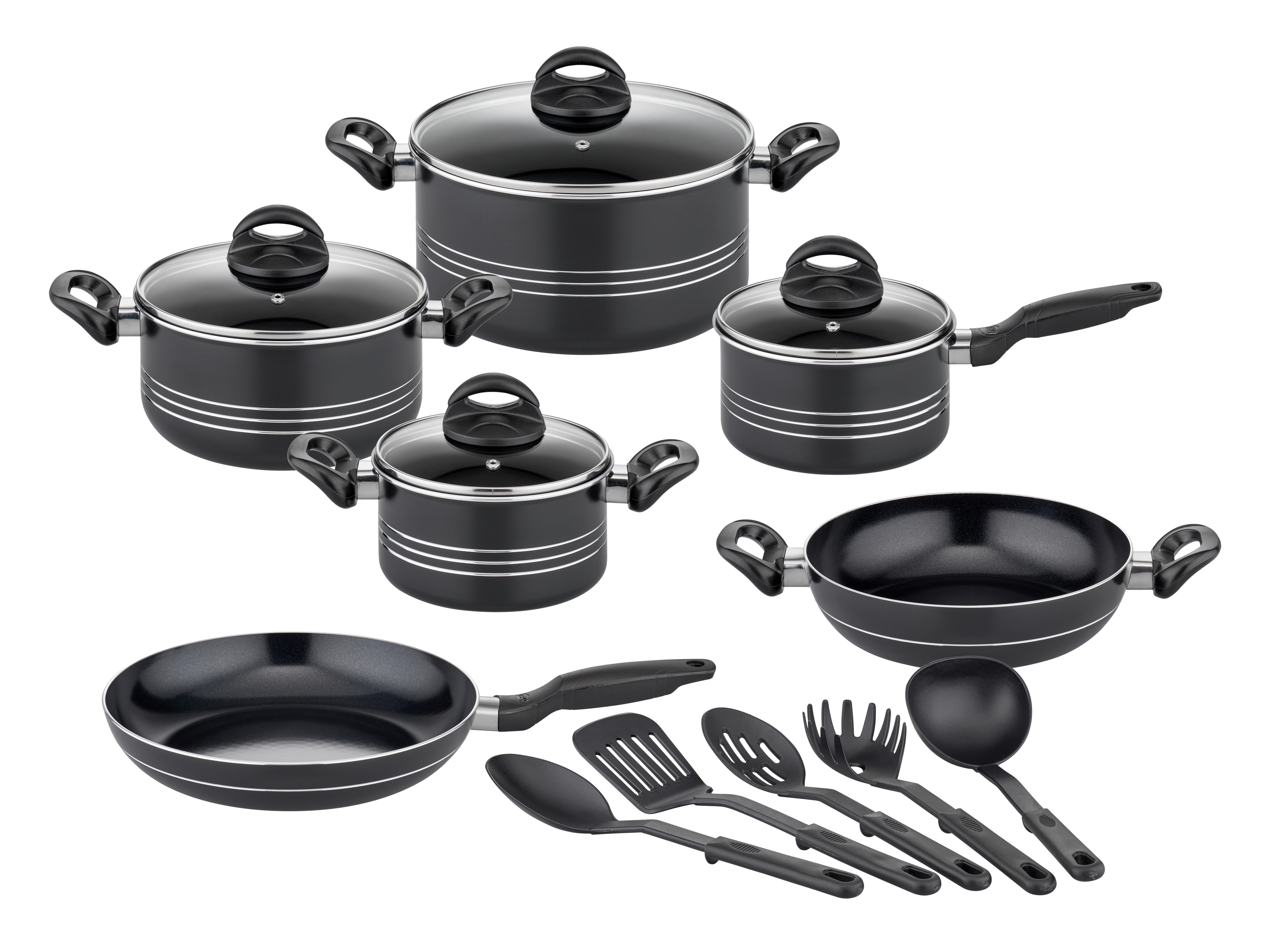 Gsw Kochtopfset Milano Nero Schwarz, 6-teilig - Schwarz, Basics, Metall - GSW