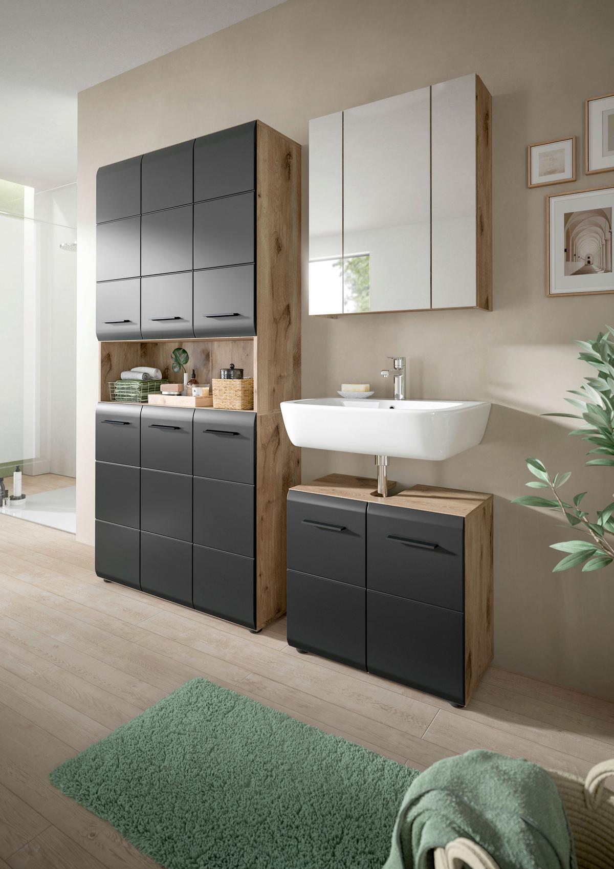 Kúpeľňa Ice 3-dielan, čierna/dub tmanvy - čierna/tmavý dub, Basics, kompozitné drevo/plast (150cm) - MID.YOU