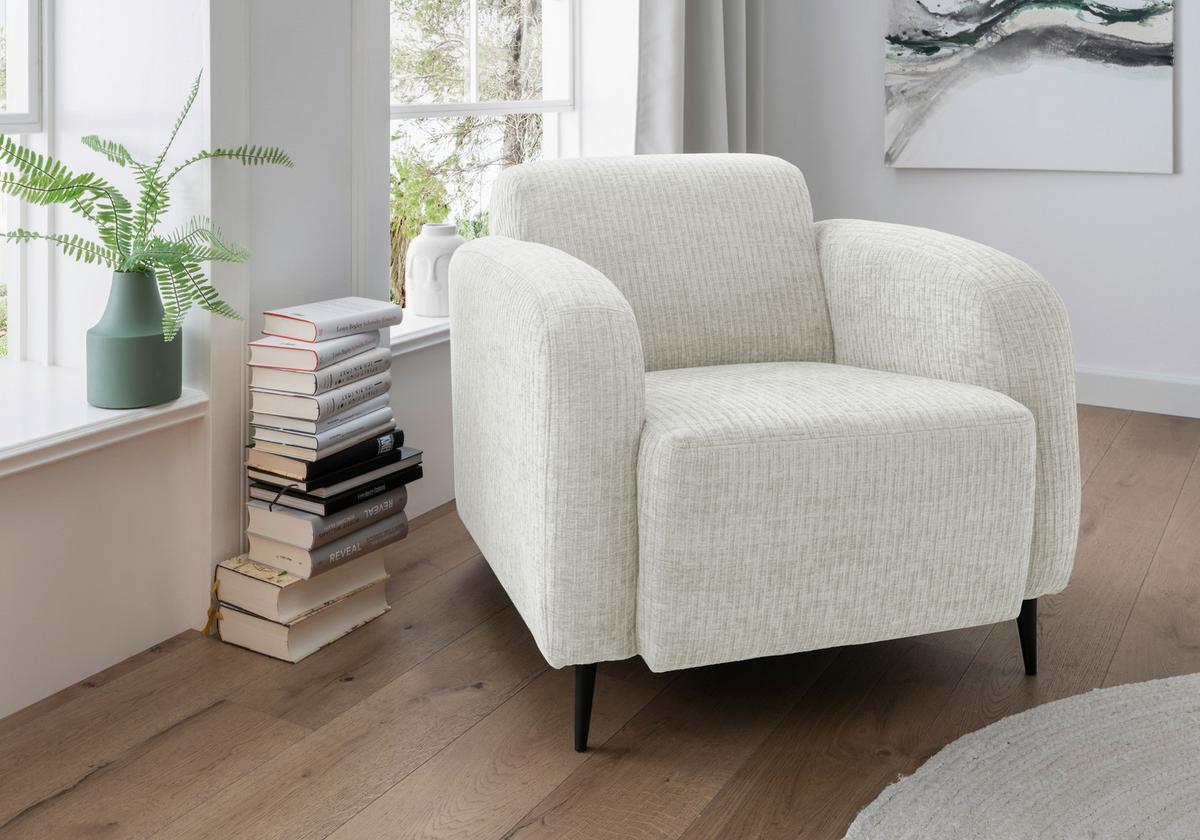 Polstersessel mit Armlehnen Marone, Creme, B: 85 cm - Schwarz/Weiß, MODERN, Textil (85/76/90cm) - Livetastic
