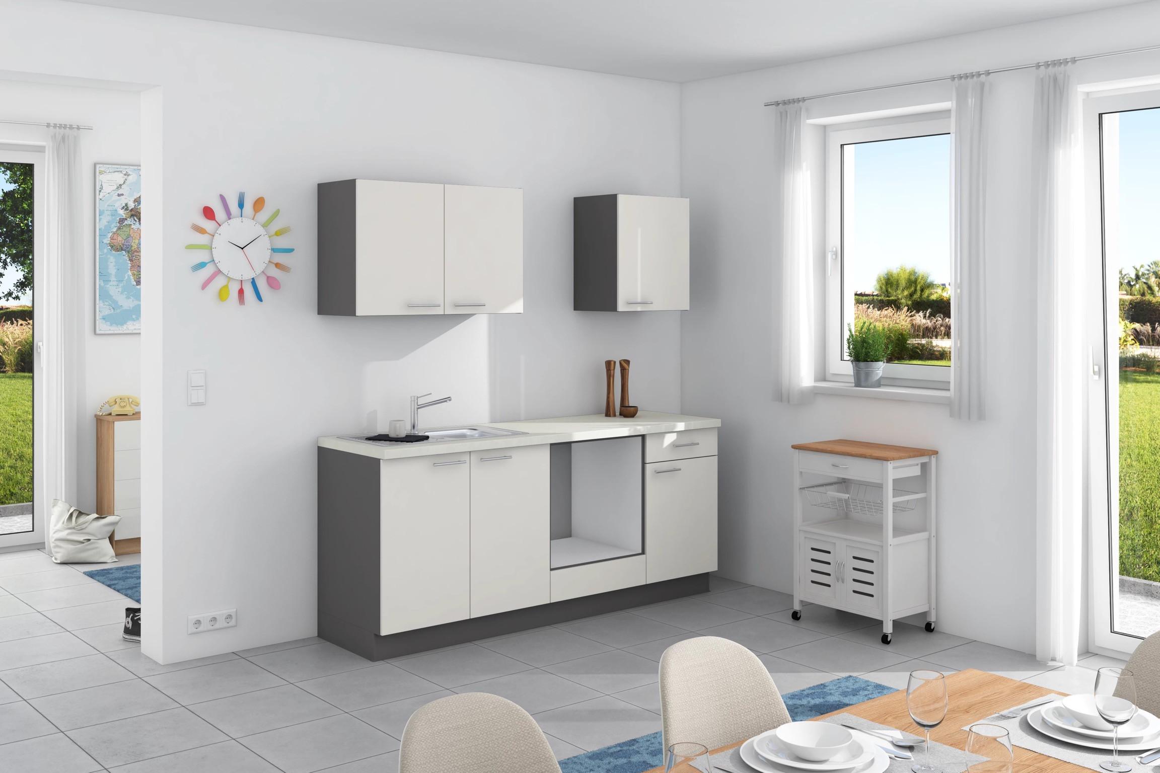 Küchenzeile Base ohne Geräte 200 cm Weiß/Anthrazit - Anthrazit/Weiß, Design, Holzwerkstoff (200cm) - Express