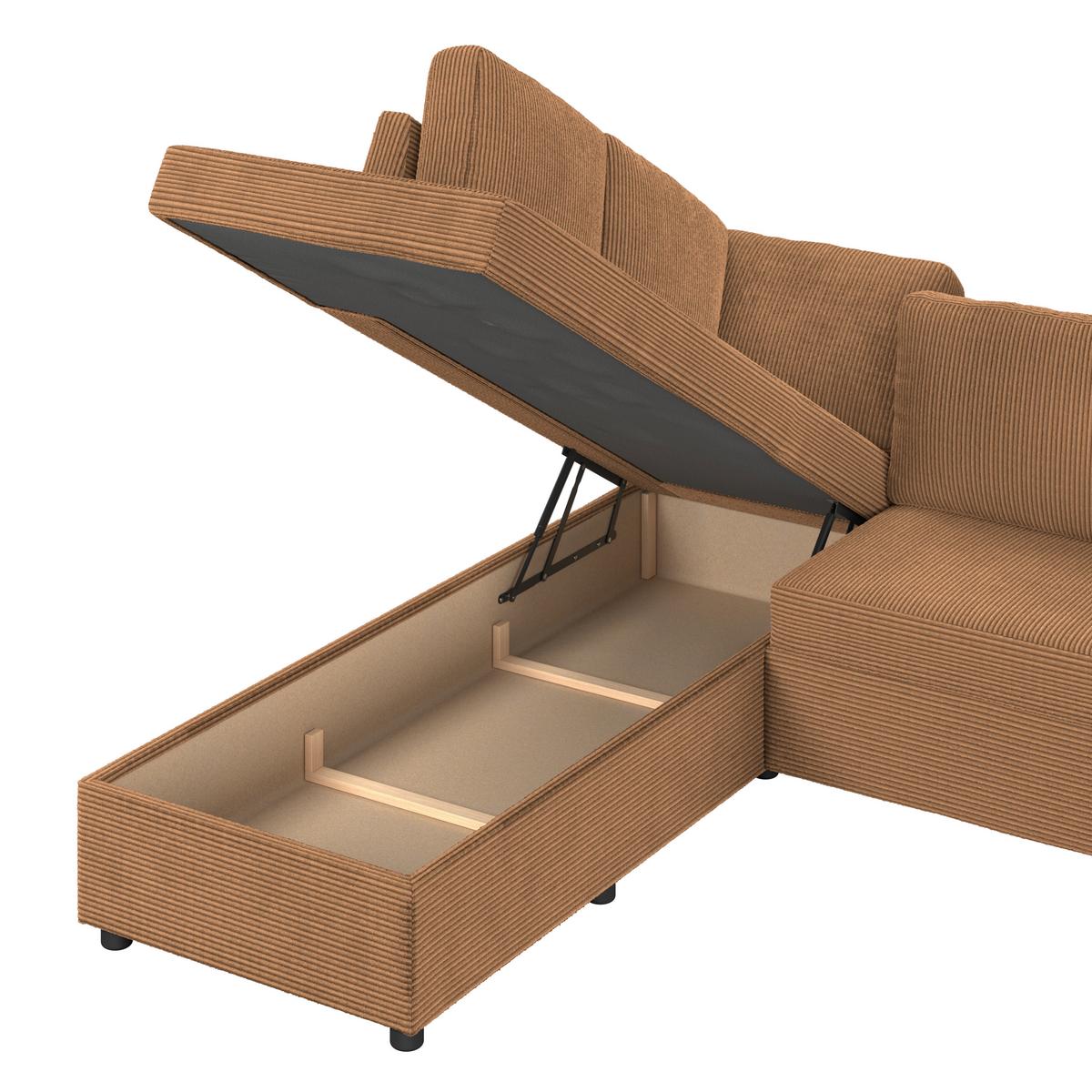 Ecksofa mit Schlaffunktion Toulouse terracotta, 206x224cm - Terracotta/Schwarz, Trend, Holz/Textil (206/224cm)