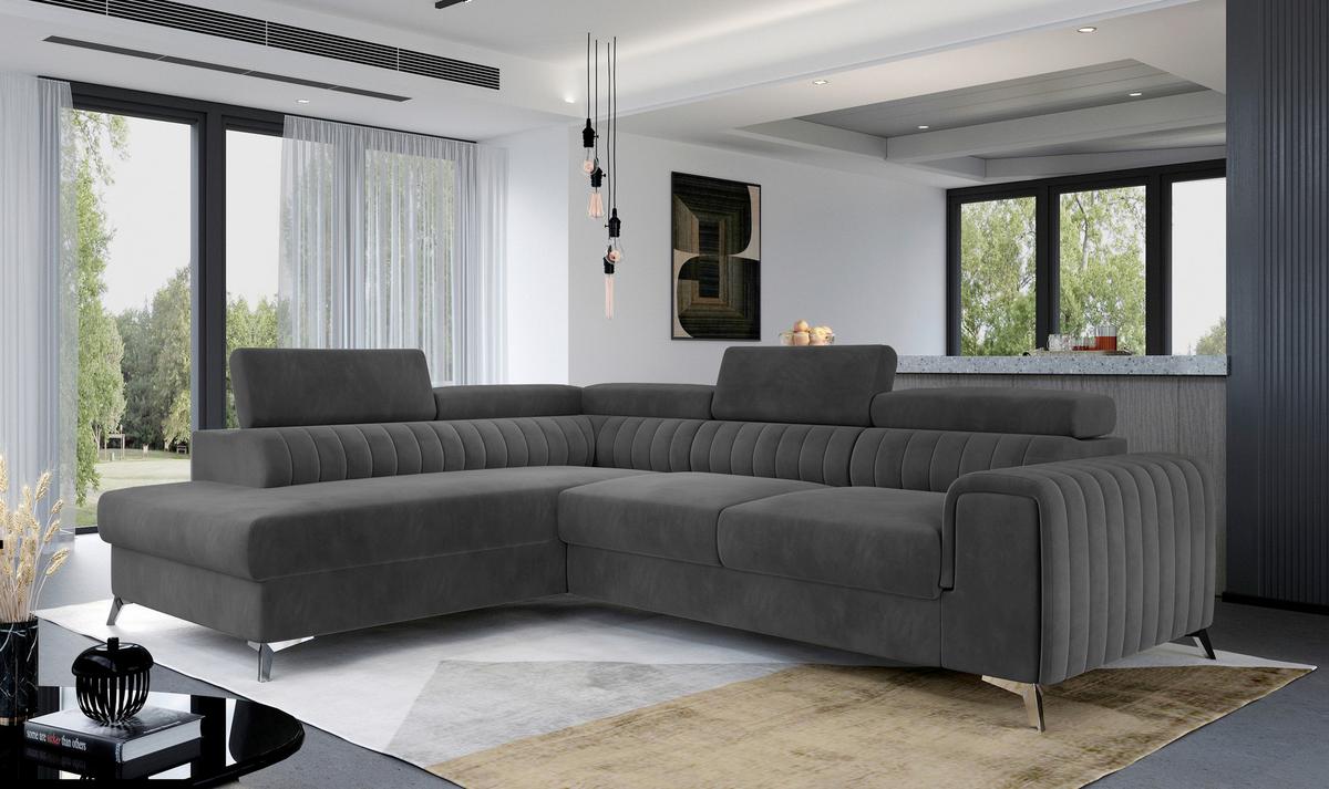 Ecksofa Laurence Anthrazit S:205x278cm - Anthrazit/Silberfarben, Design, Textil (205/278cm) - MID.YOU