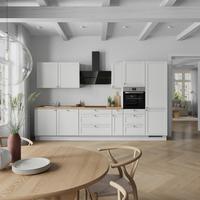 Kuchynská linka 360 cm, biela / dub Sierra - biela/farba ušľachtilej ocele, Romantik / Landhaus, kov/kompozitné drevo (360cm) - Nobilia