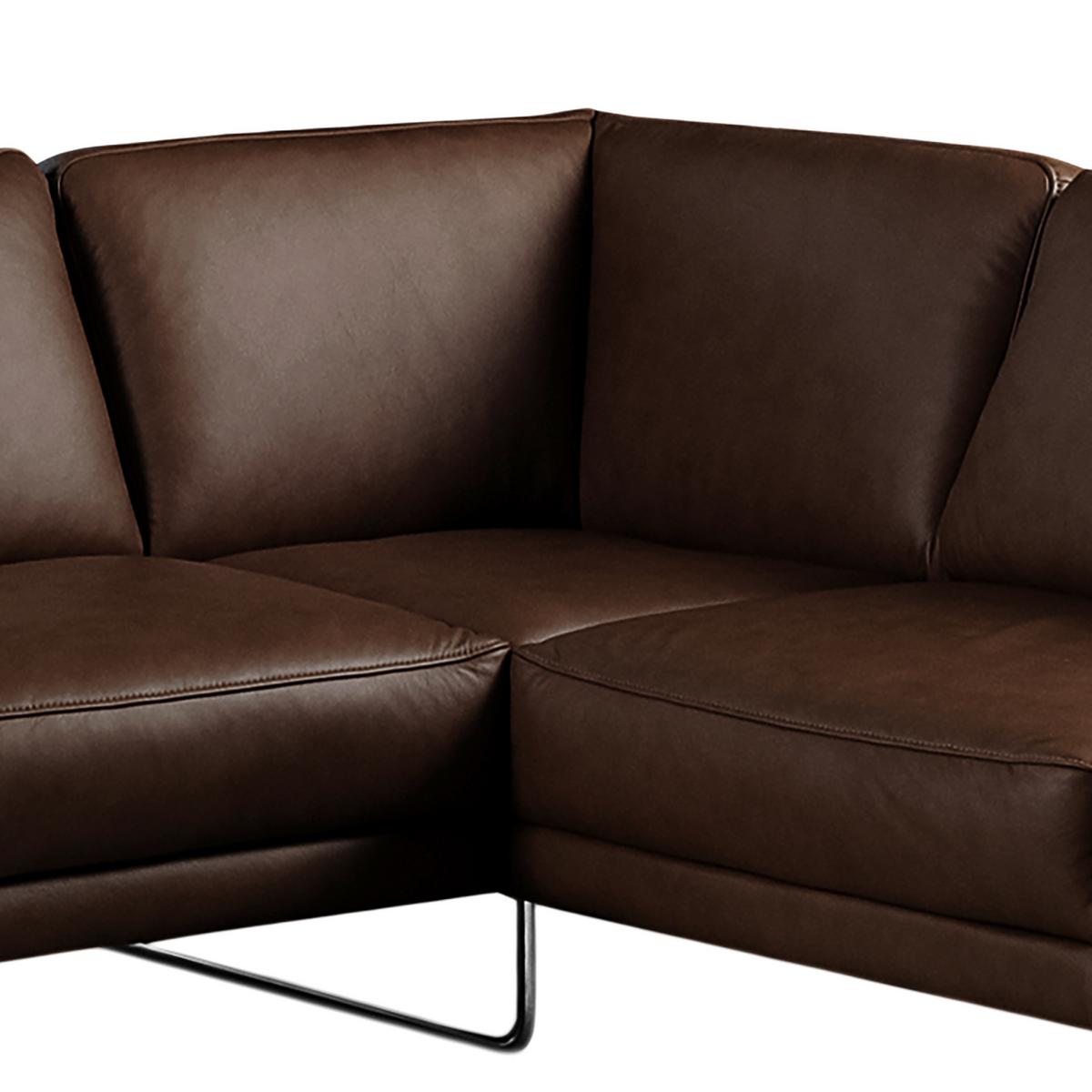 Ecksofa Spring Dunkelbraun Chrom S: 273x250cm - Chromfarben/Dunkelbraun, Design, Leder (273/250cm) - Livetastic