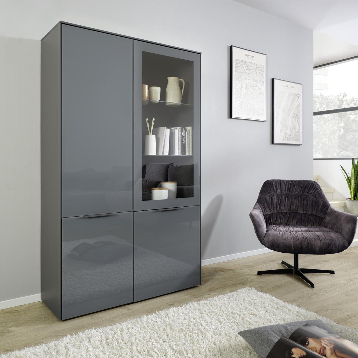 VITRÍNA MAX BOX - barvy chromu/antracitová, Moderní, kov/kompozitní dřevo (109/179/42cm) - Premium Living