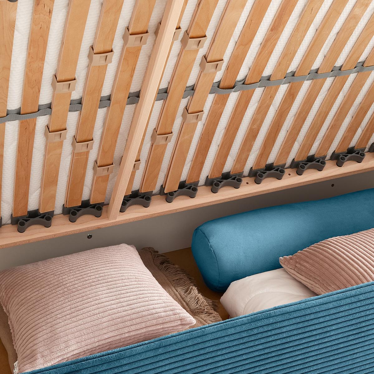 Posteľ Remi s bočnicami 140x200, poťah pastelový modrý - prírodná farba/pastelová modrá, Konventionell, drevo/textil (140/200cm)