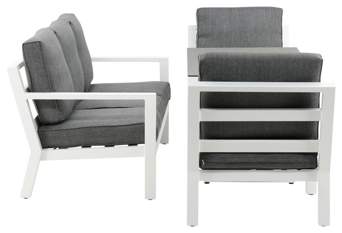 Loungegarnitur 4-tlg Barcelona Metall Mit Kissen - Weiß/Grau, Basics, Textil/Metall - Gardenson