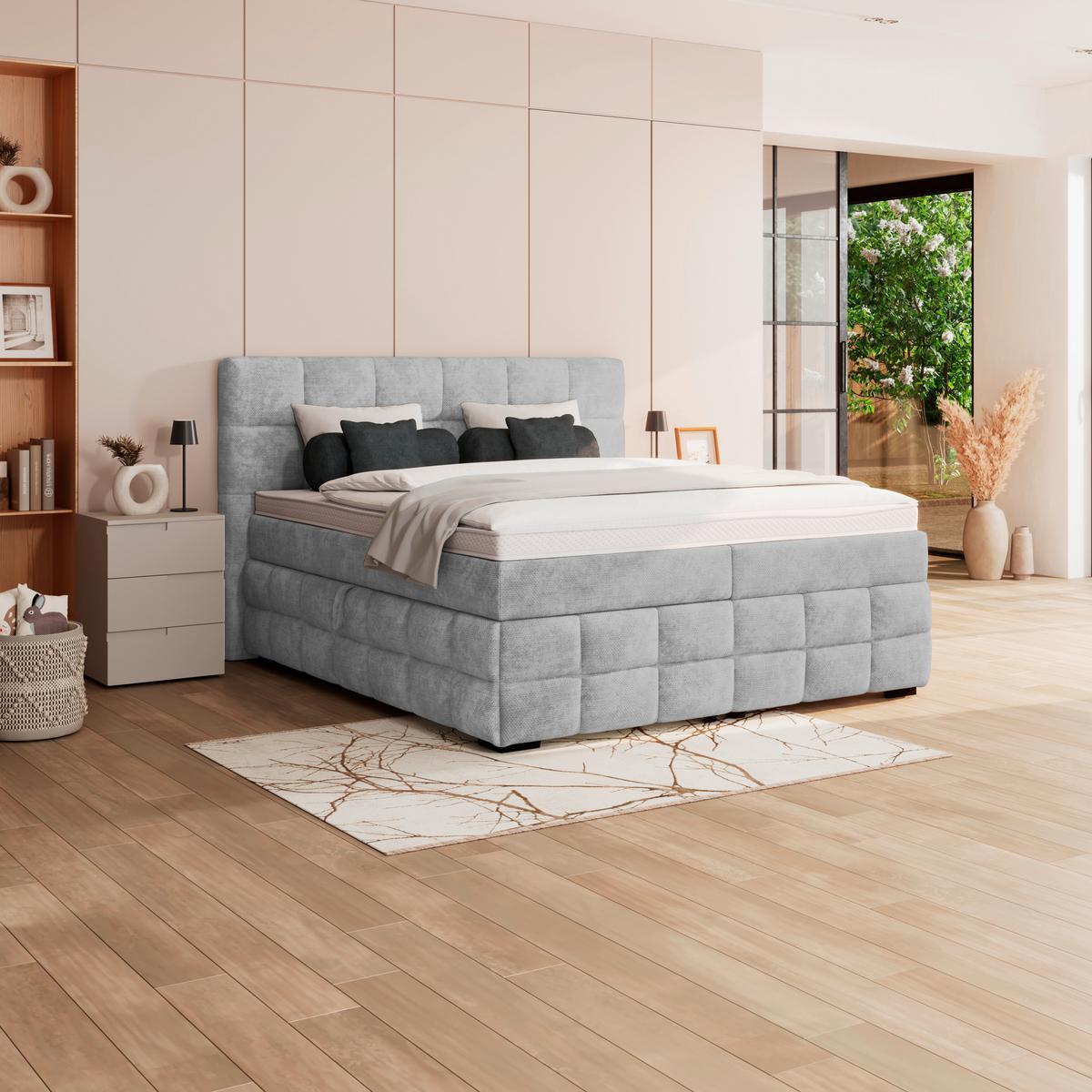 Čalouněná postel VEGA 180x200 cm, světle šedá - černá/světle šedá, Trend, dřevo/textil (180/200cm)