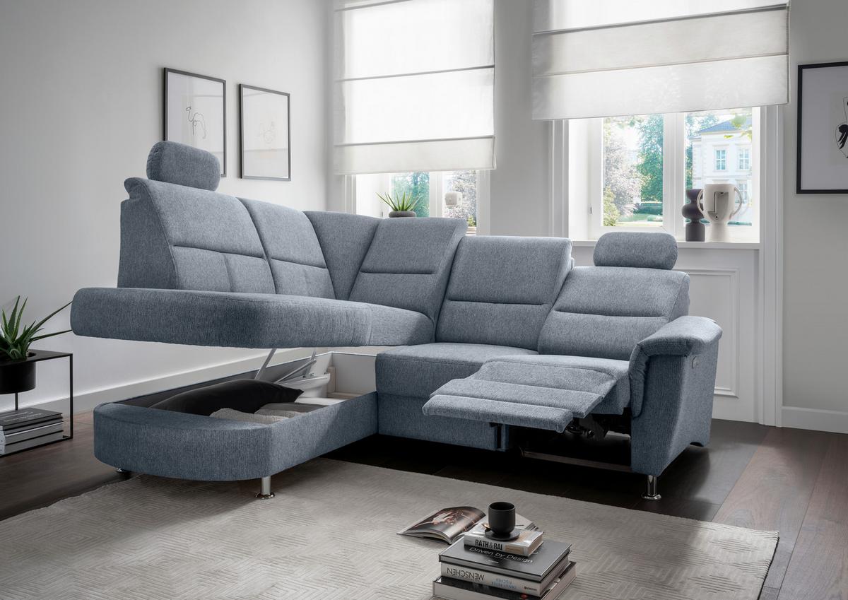 Ecksofa Mit Relaxfunktion Parole Hellblau Chenille - Chromfarben/Hellblau, KONVENTIONELL, Textil (184/231cm) - Livetastic